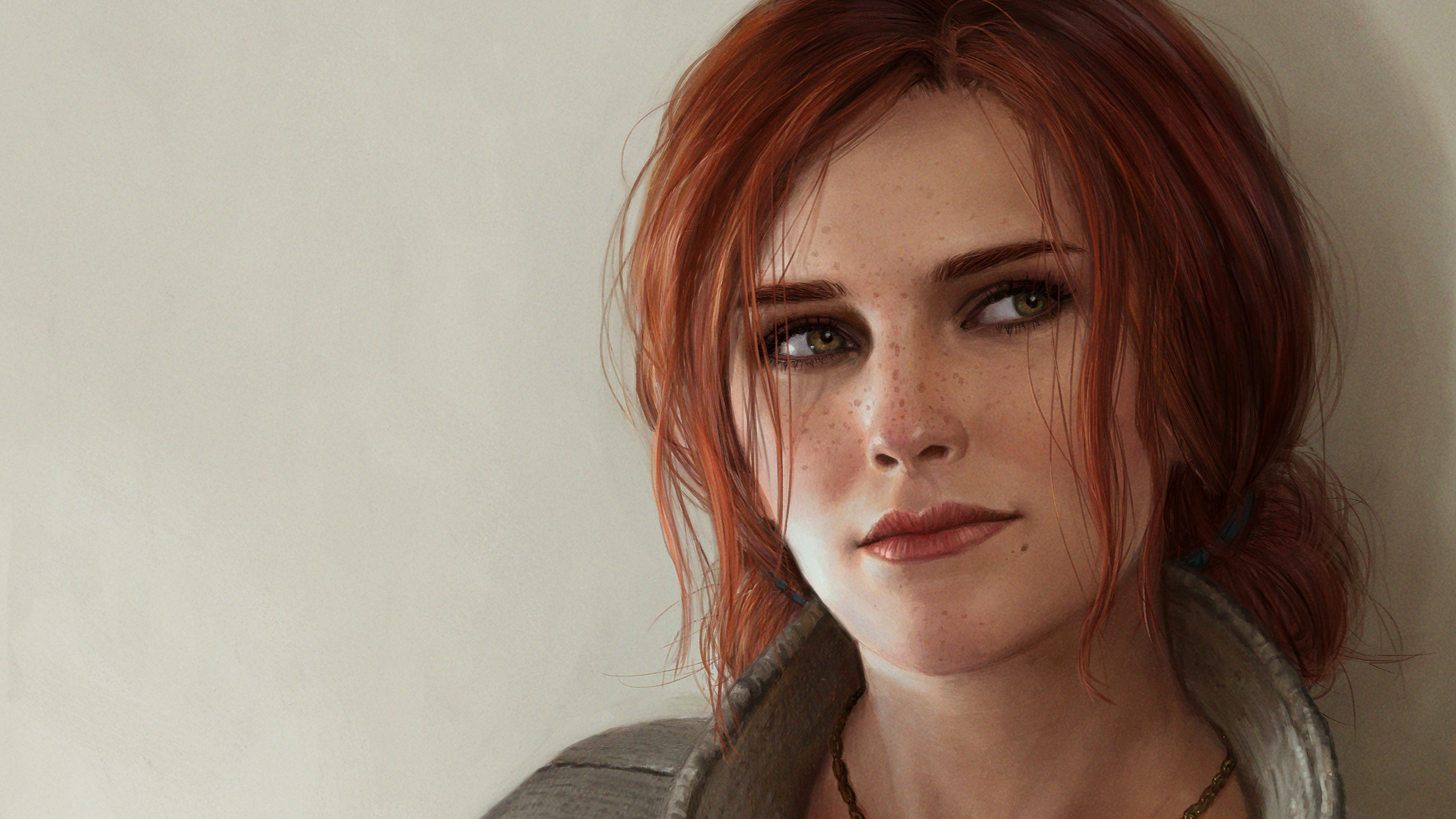 General 2560x1440 The Witcher The Witcher 3: Wild Hunt women redhead Triss Merigold looking away freckles video games drawing sorceress