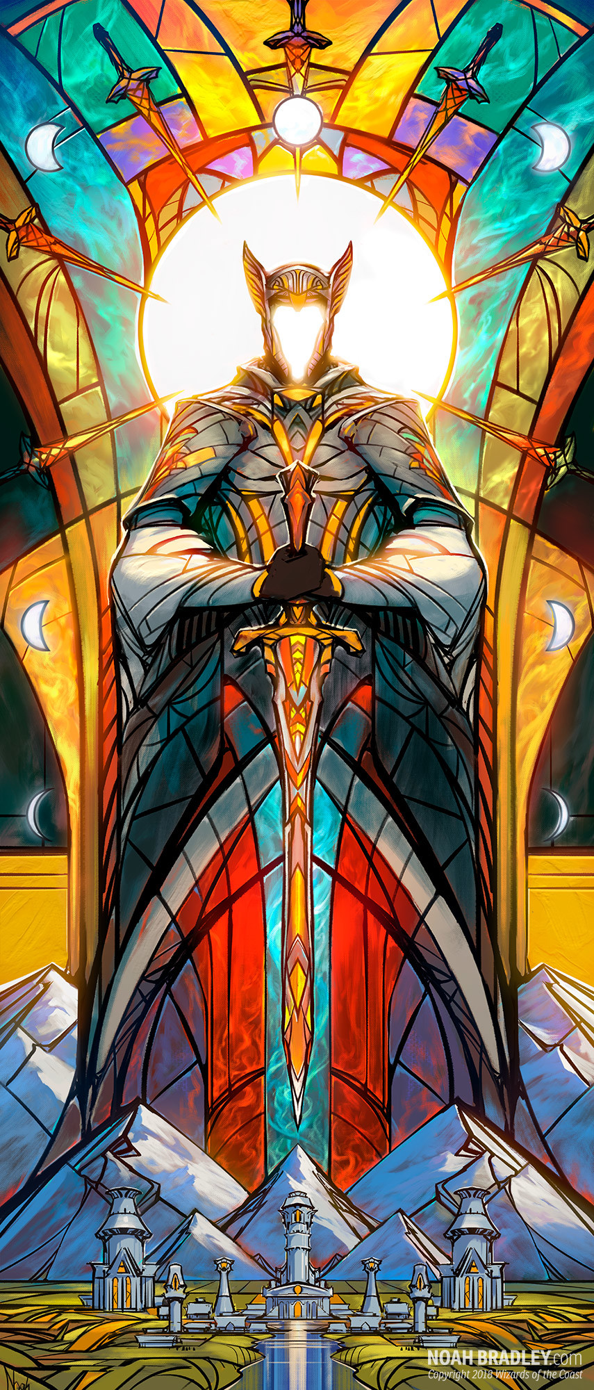 General 855x2000 Noah Bradley men stained glass glass sword Kingdom colorful king 9:21 Magic: The Gathering
