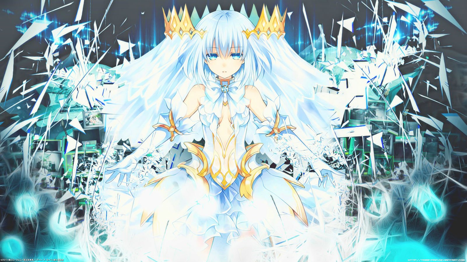 Anime 1601x900 anime girls short hair dress white Date A Live turquoise