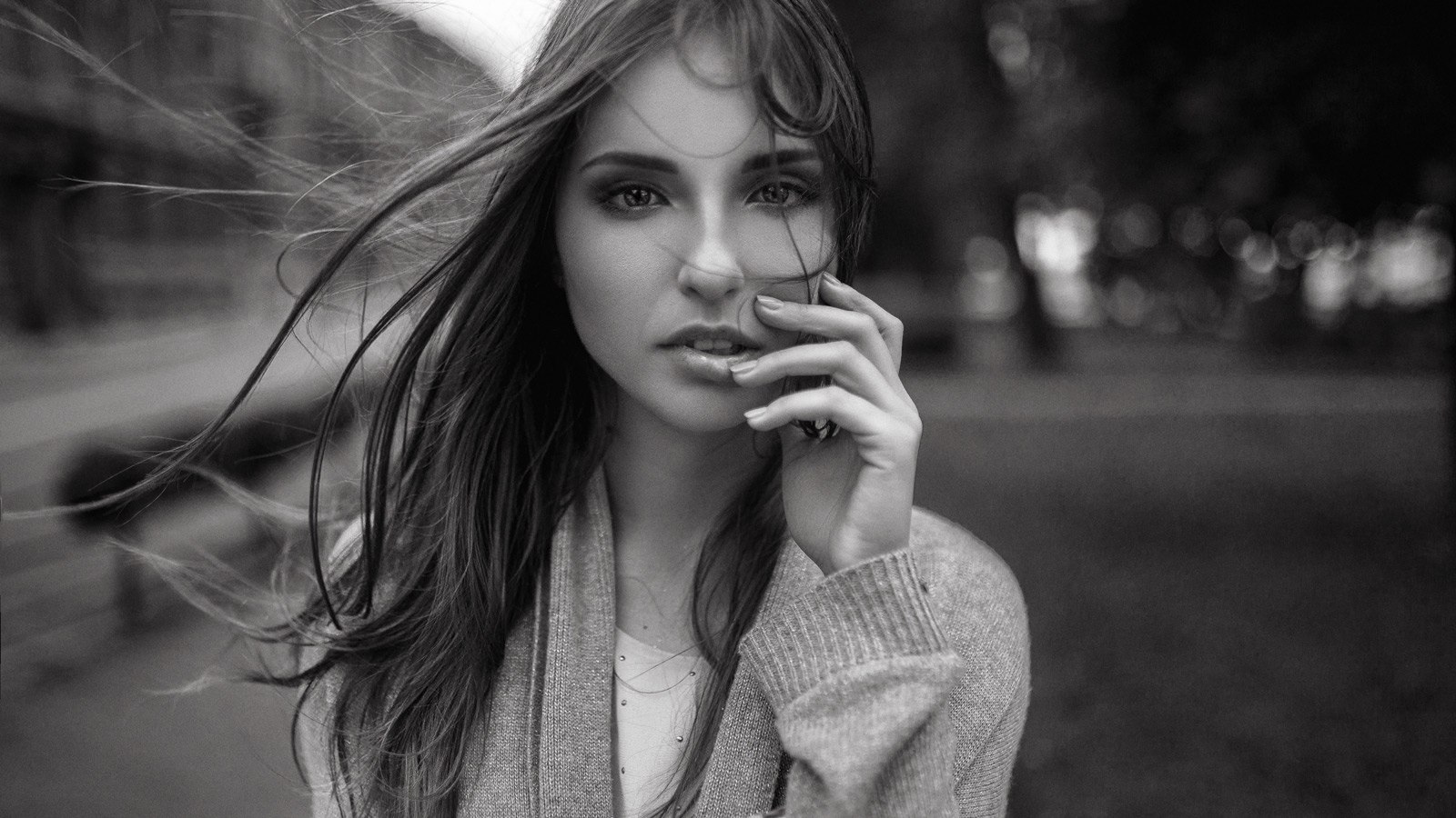 People 1600x900 monochrome face portrait Alexey Slesarev women model women outdoors