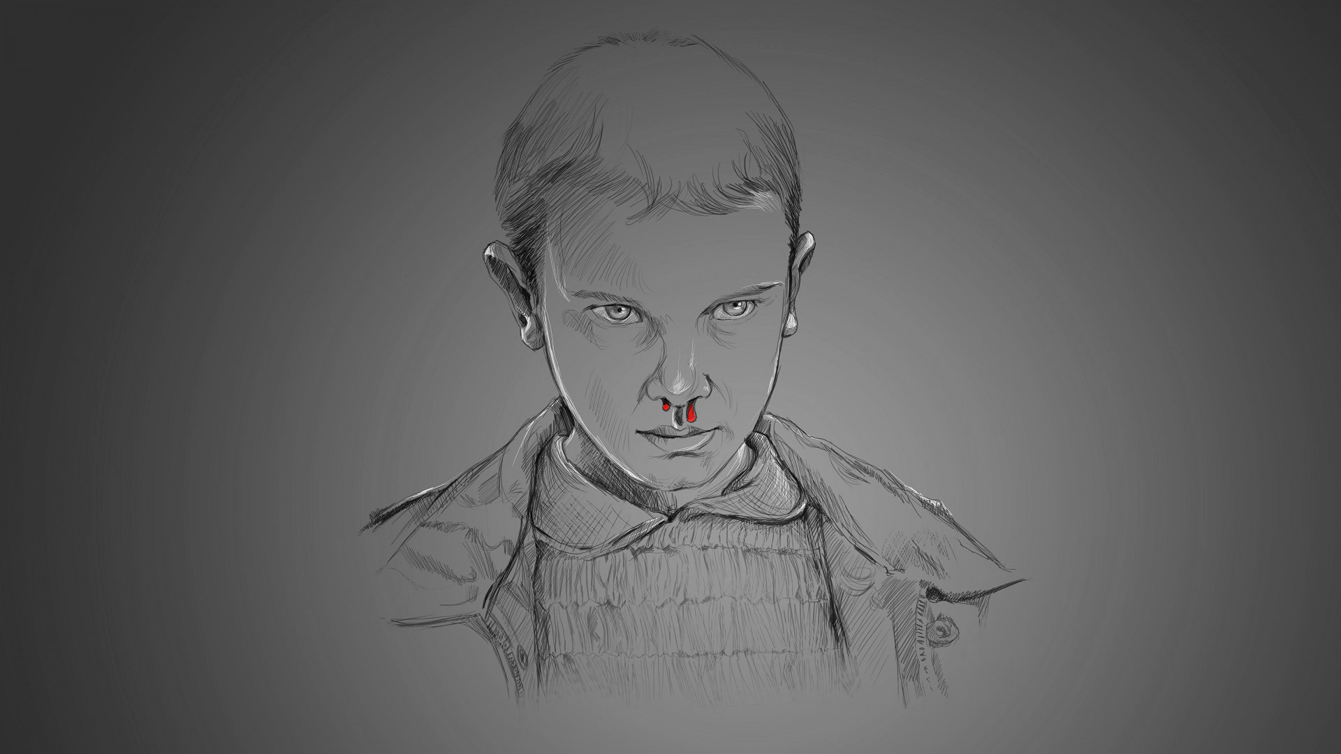General 1920x1080 Stranger Things drawing blood selective coloring Eleven nosebleed