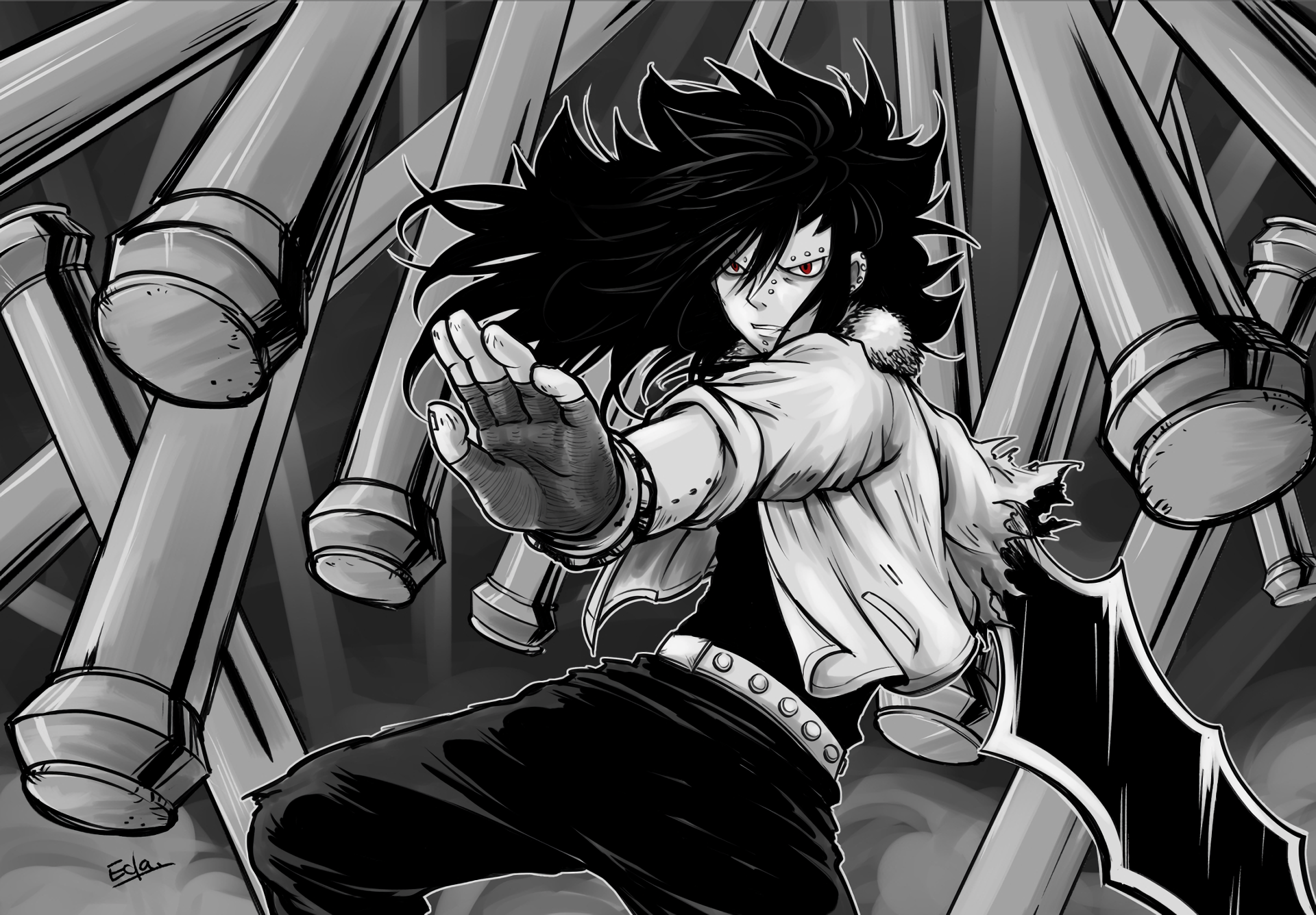 Anime 1920x1336 Fairy Tail Gajeel Redfox anime selective coloring anime boys red eyes