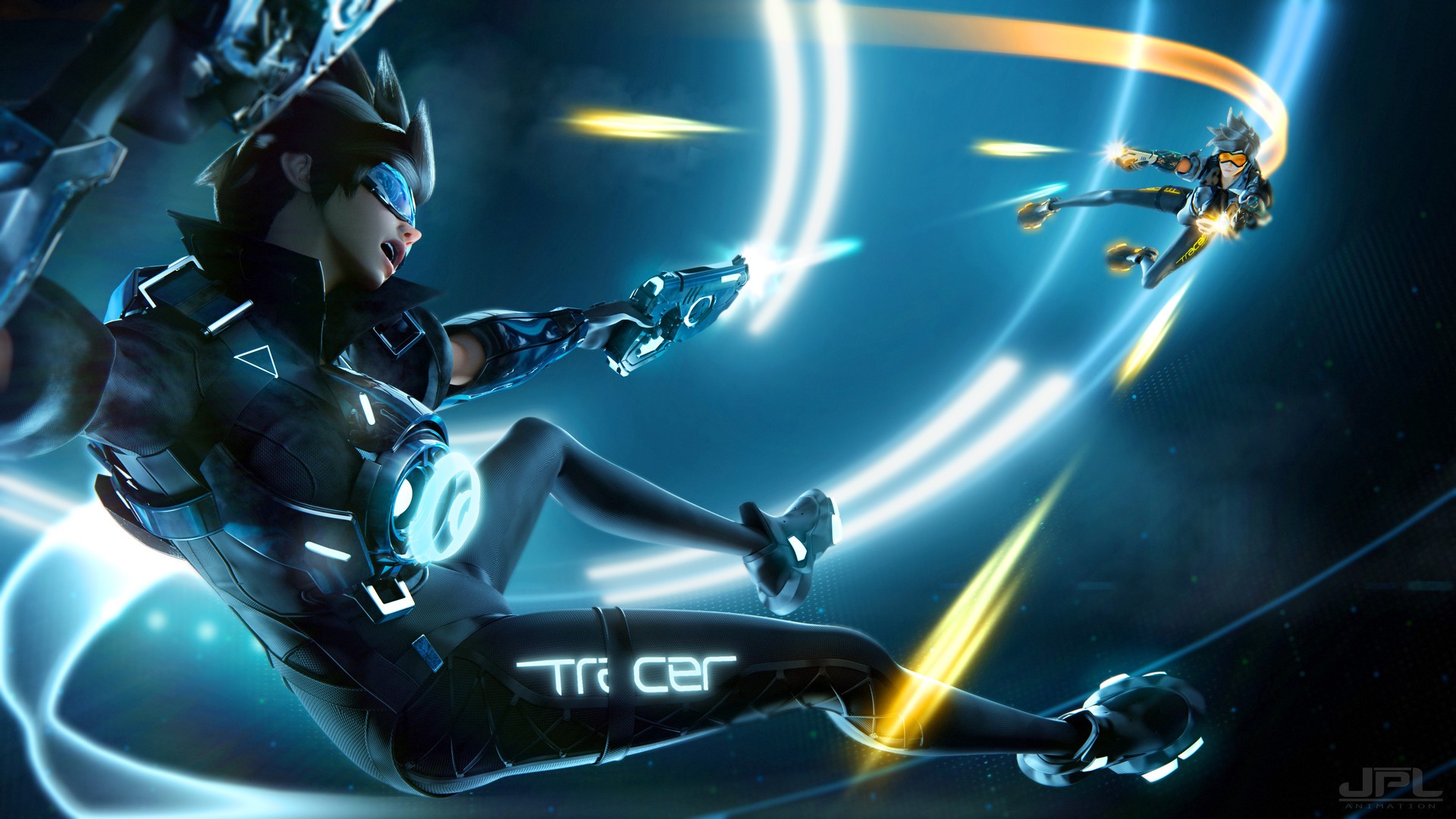 General 1920x1080 Overwatch Tracer (Overwatch) crossover Tron women gun video games video game characters