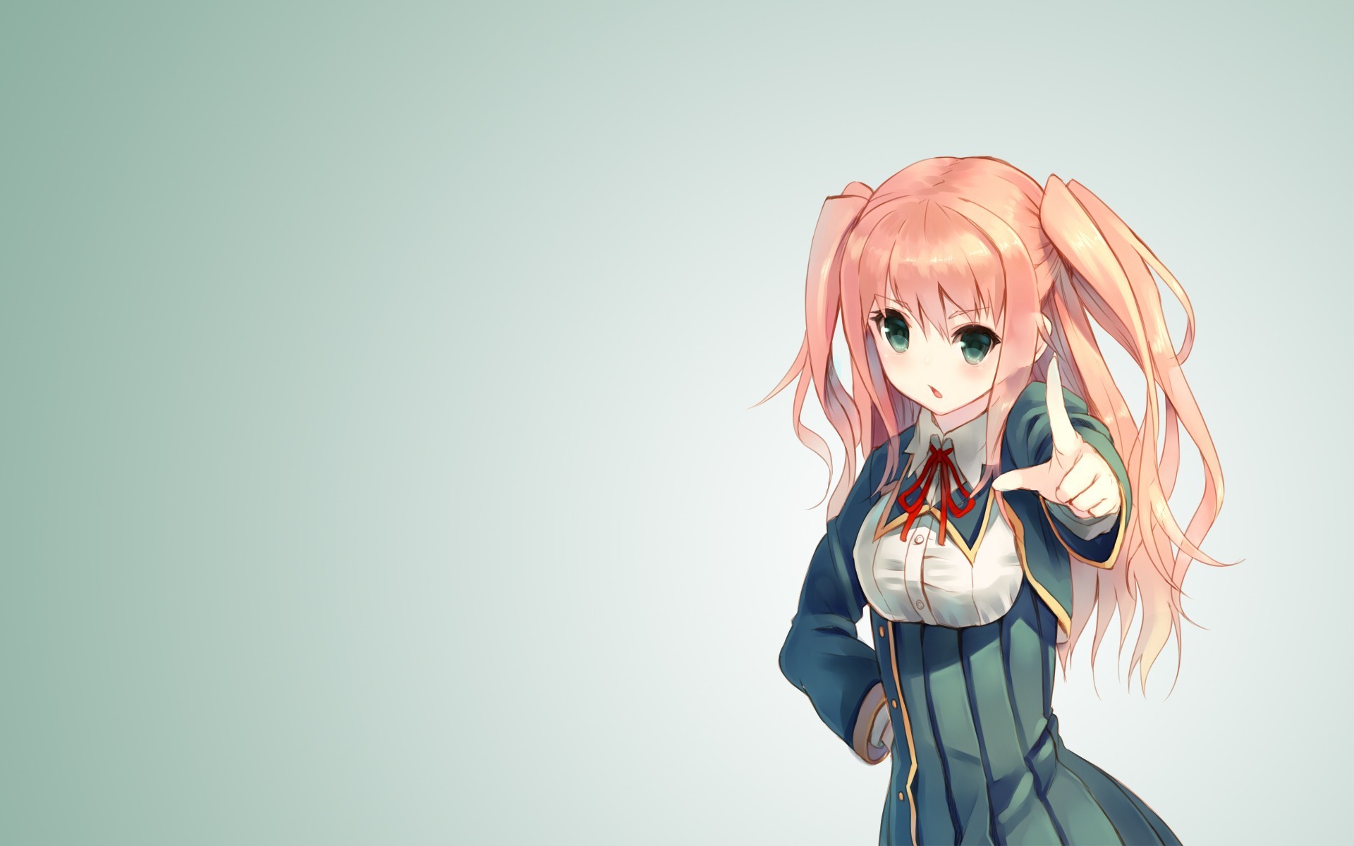 Anime 1920x1200 anime girls simple background pink hair green eyes anime cleavage schoolgirl twintails
