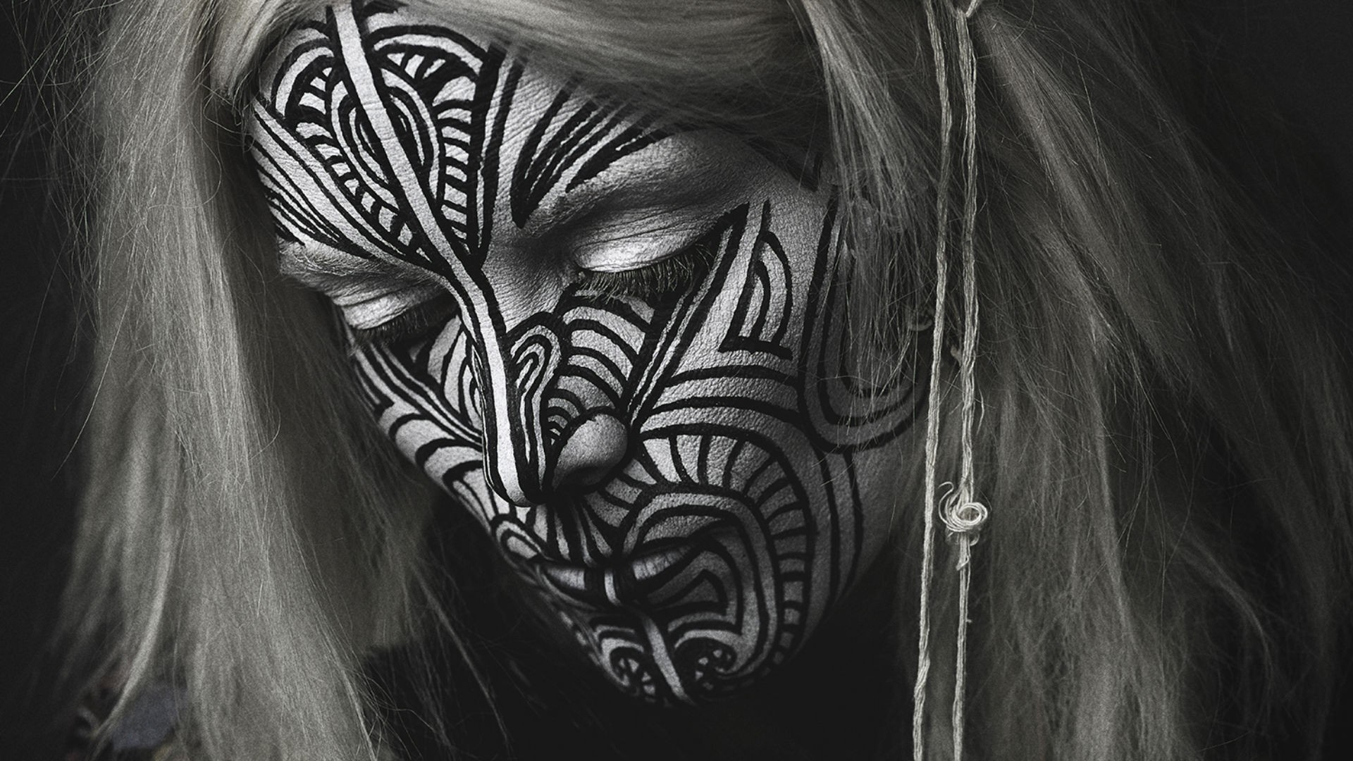 People 1920x1080 face white hair sadness tribal  face paint singer norwegian Norwegian Women women