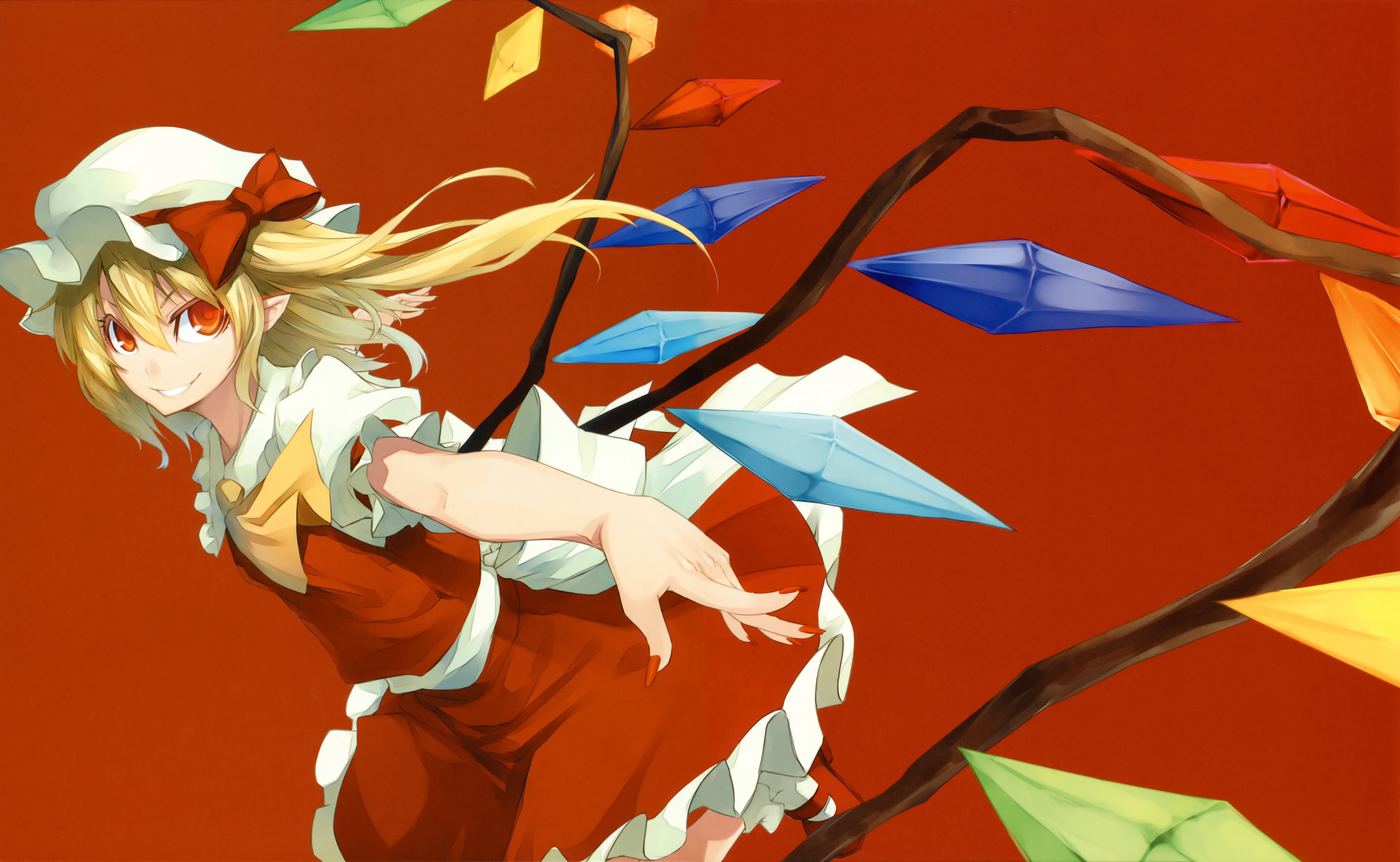 Anime 5902x3635 anime girls Touhou simple background red eyes pointy ears wings dress Flandre Scarlet