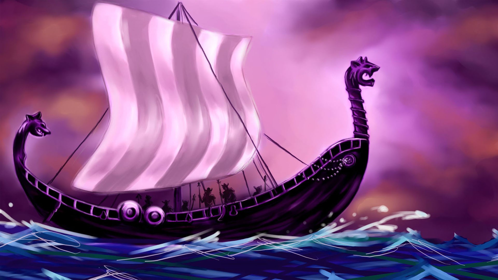 General 1920x1080 Vikings fantasy art artwork boat pink