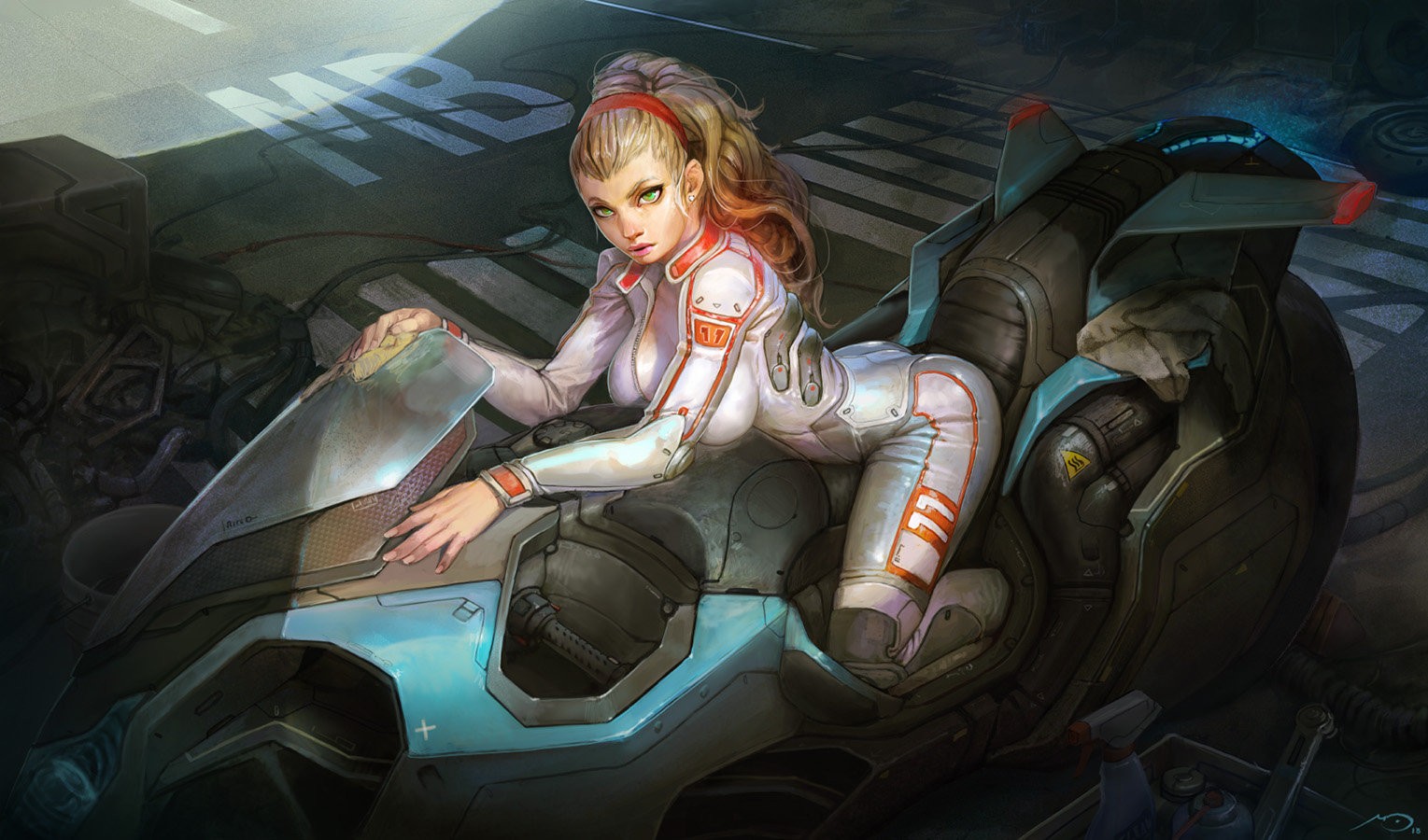 General 1529x900 vehicle women futuristic looking at viewer big boobs bent over long hair science fiction cyan science fiction women boobs blonde