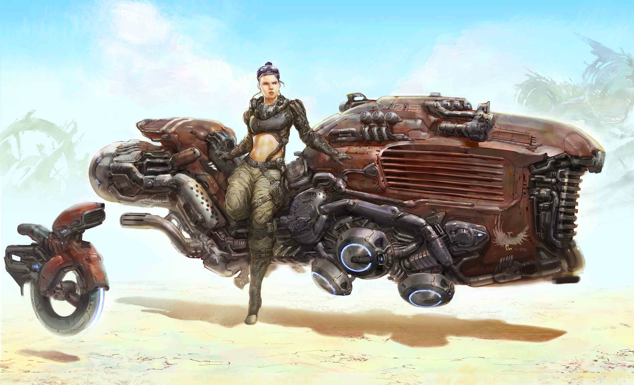 General 2550x1551 science fiction artwork futuristic vehicle women belly science fiction women