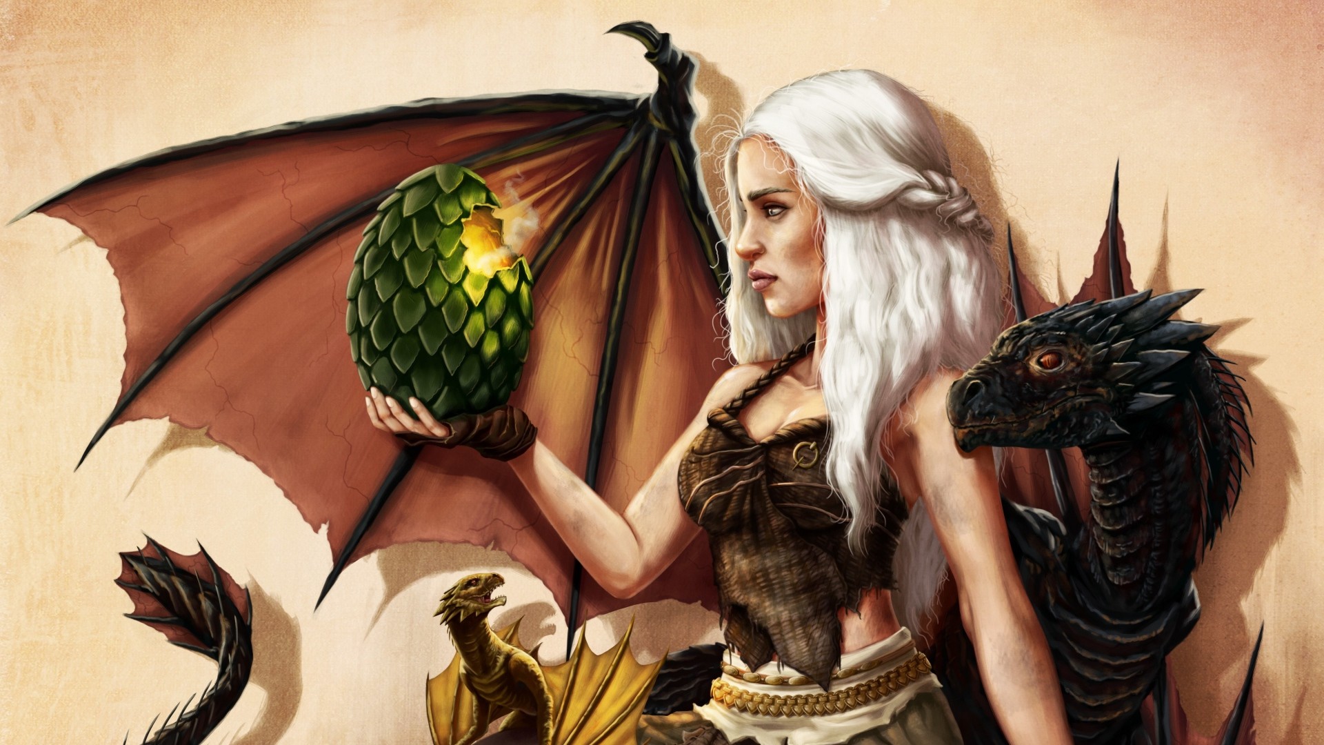 General 1920x1080 Daenerys Targaryen Game of Thrones dragon creature eggs fantasy art fan art TV series women face profile wings long hair fantasy girl