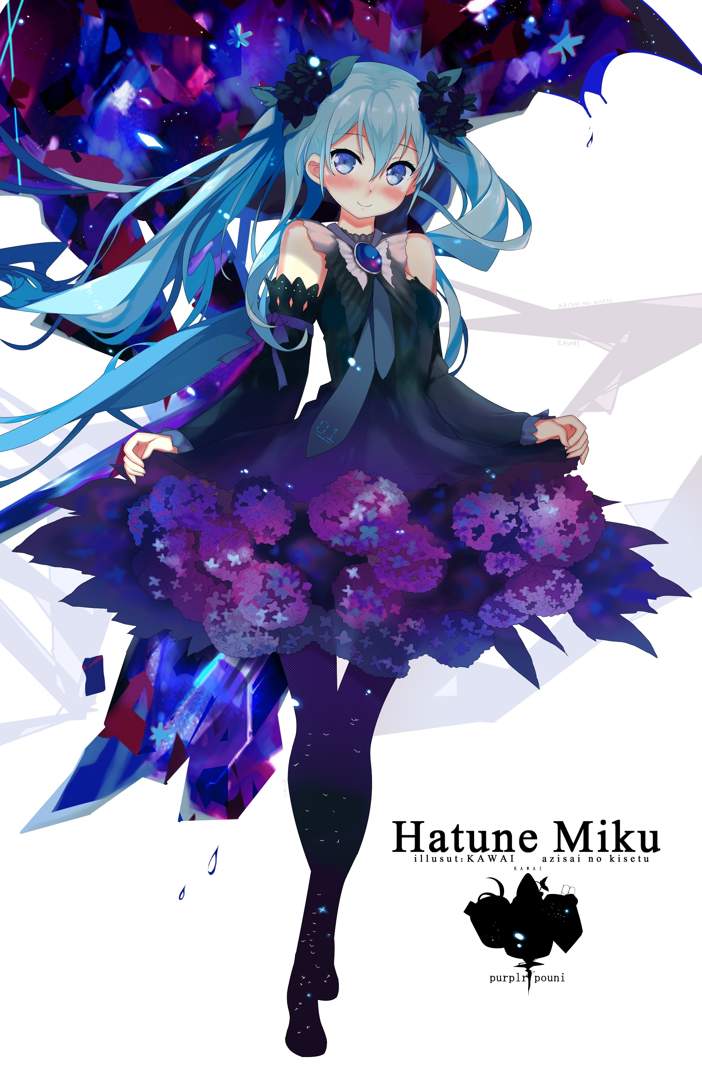 Anime 2372x3686 anime anime girls Vocaloid Hatsune Miku dress long hair blue eyes blue hair Pixiv cyan hair white background
