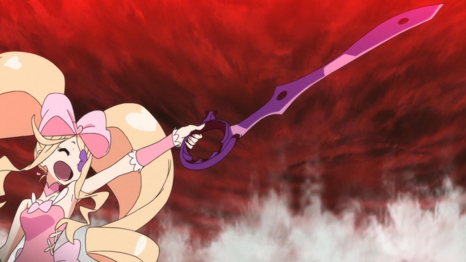 Anime 1920x1080 Kill la Kill Harime Nui anime girls open mouth blonde anime sword women with swords red background long hair