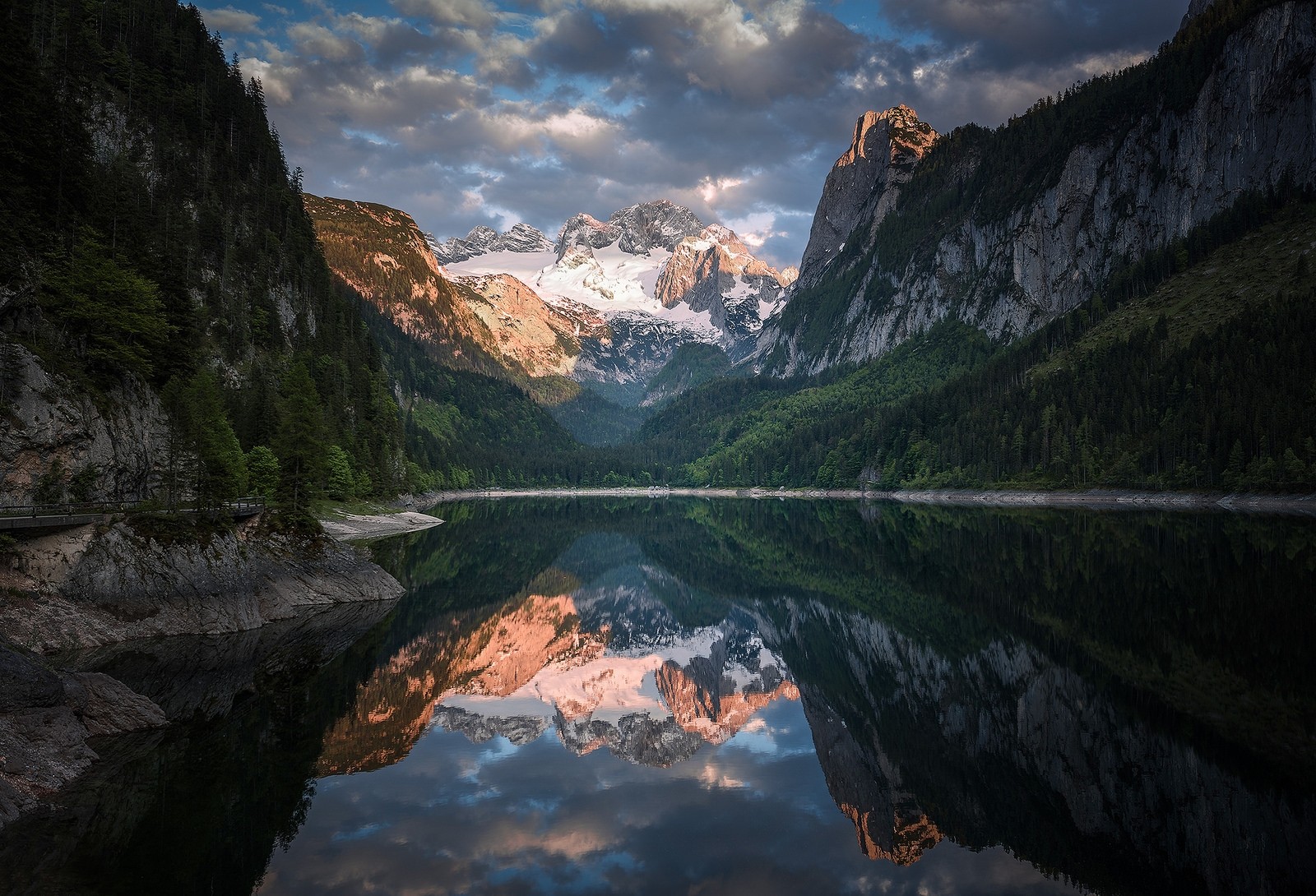 General 1600x1090 photography nature landscape mountains lake reflection snow clouds forest path Alps Austria