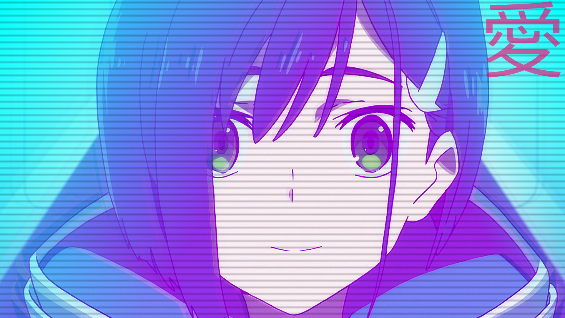 Anime 1920x1080 anime anime girls vaporwave Ichigo (Darling in the FranXX) Darling in the FranXX pale dark hair blue