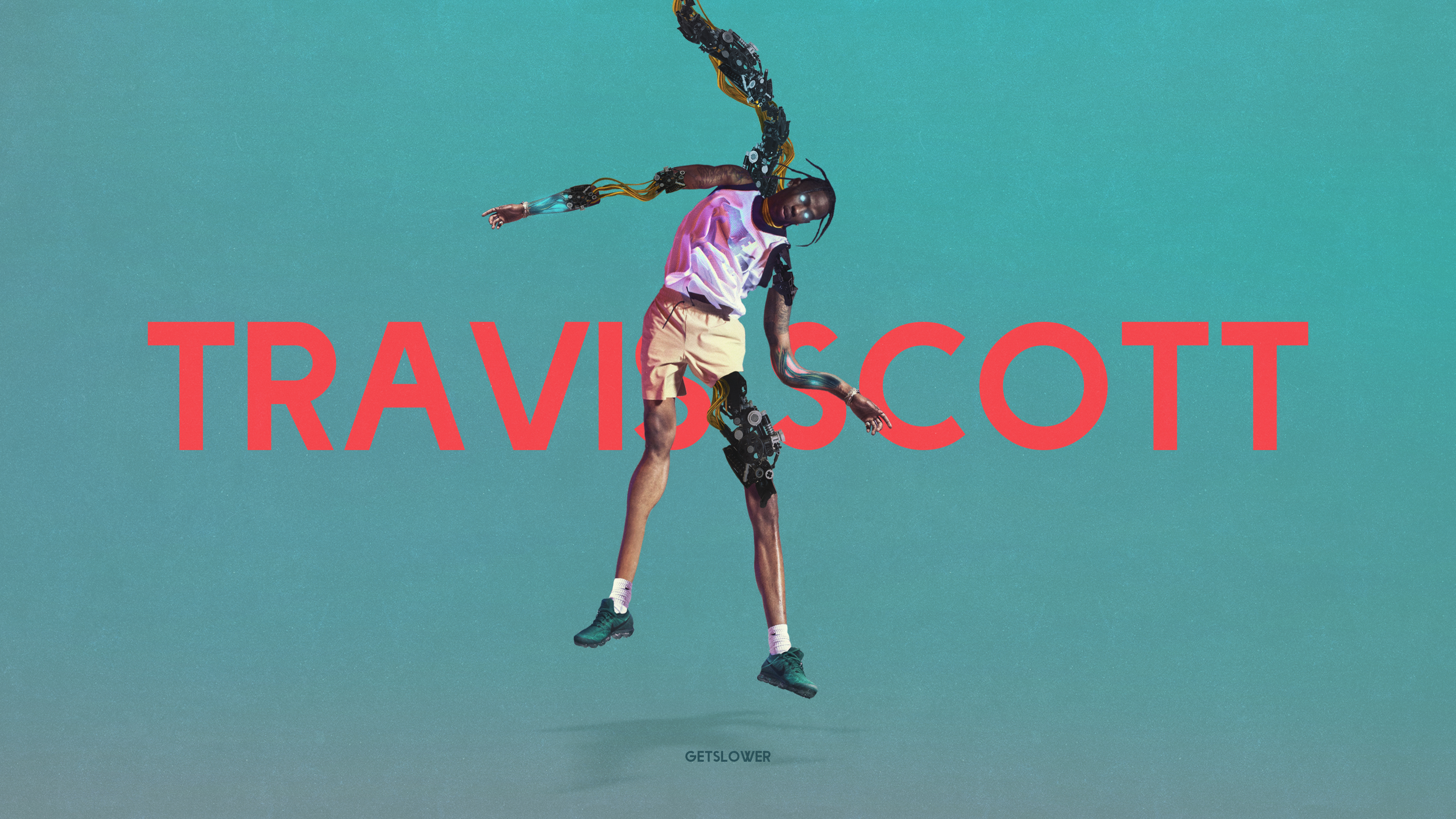 General 3840x2160 Travis Scott Kanye West men typography turquoise digital art simple background