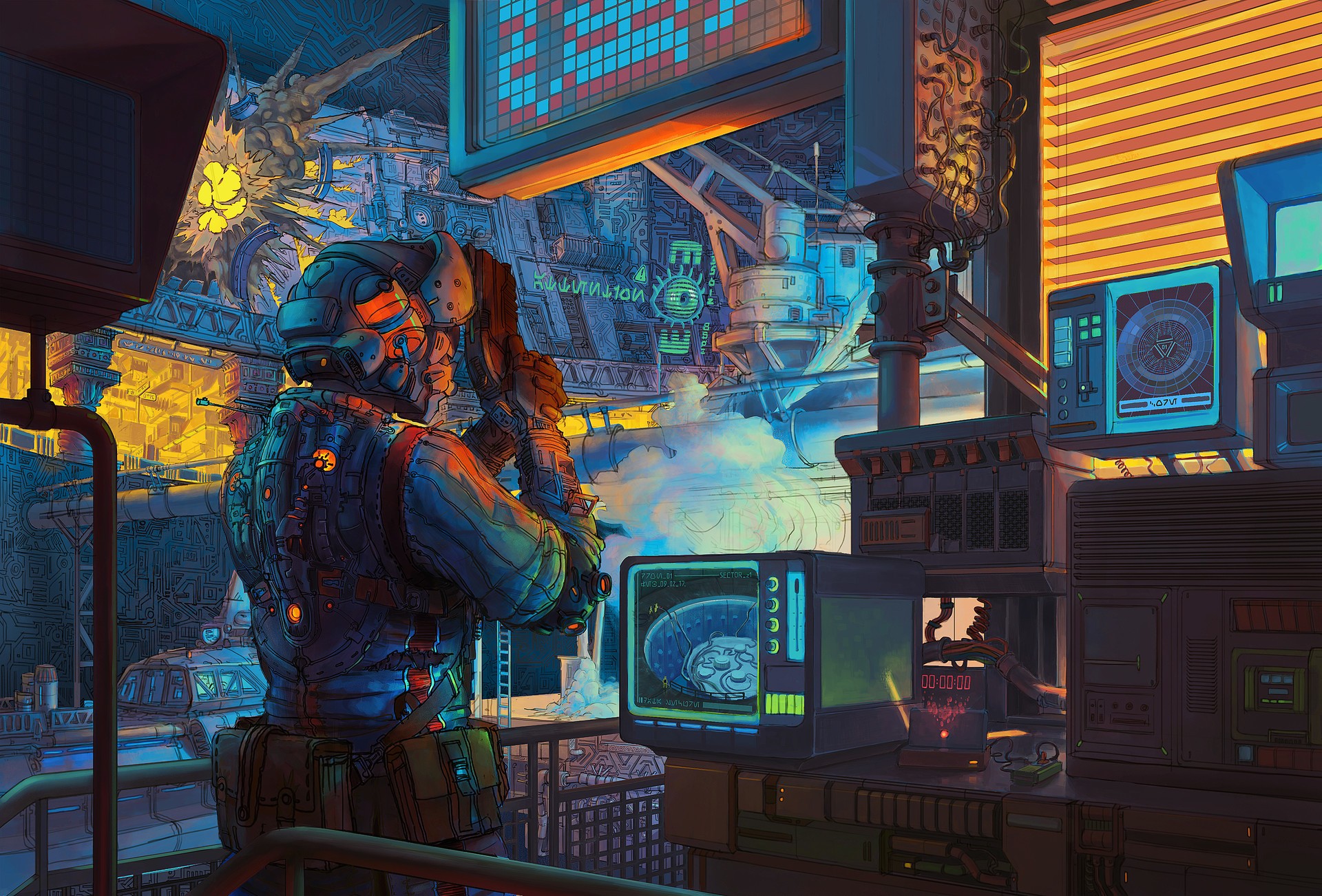 General 1920x1302 futuristic cyberpunk artwork digital art Mœbius