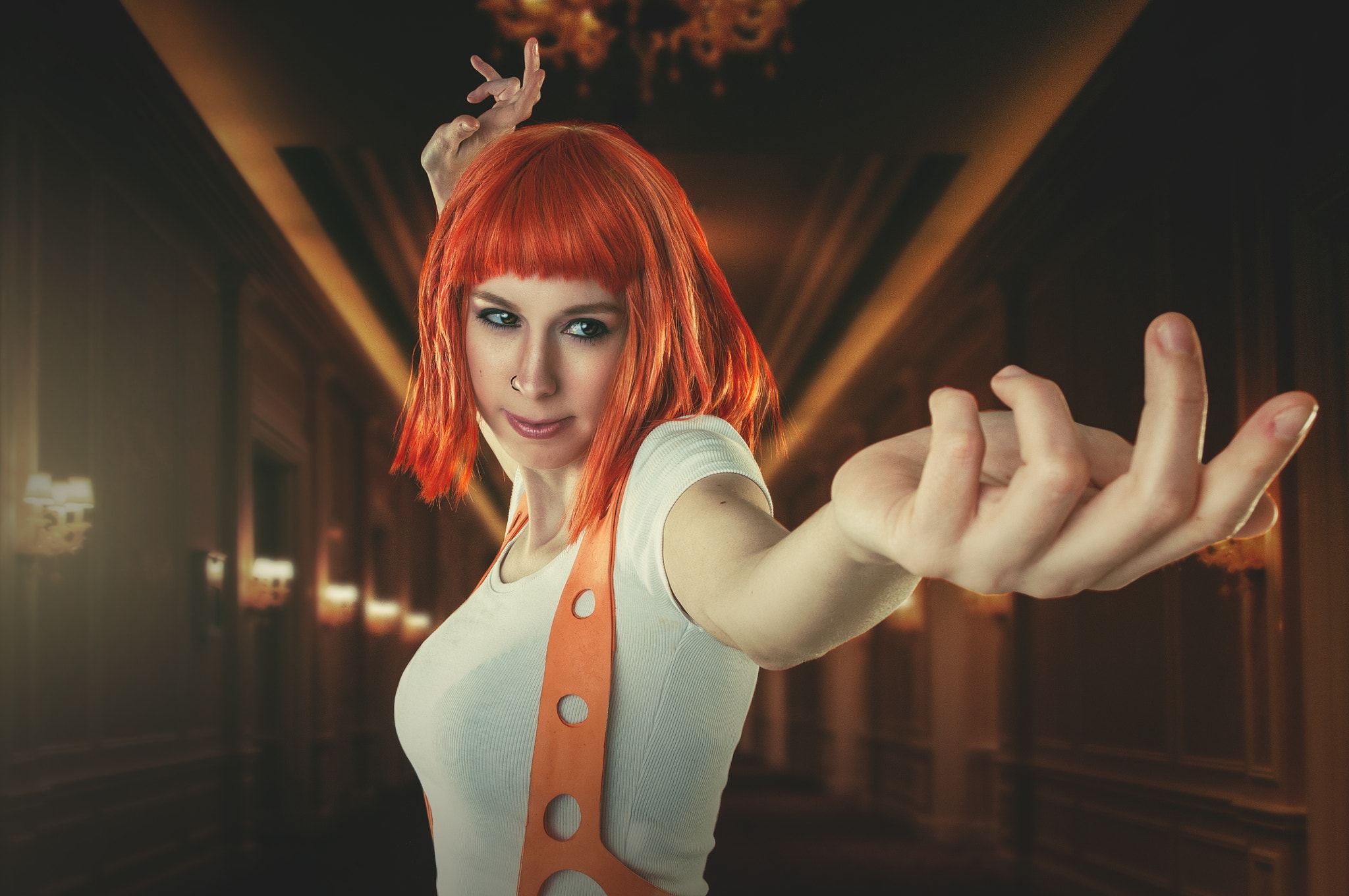 People 2048x1360 women cosplay redhead nose ring portrait The Fifth Element