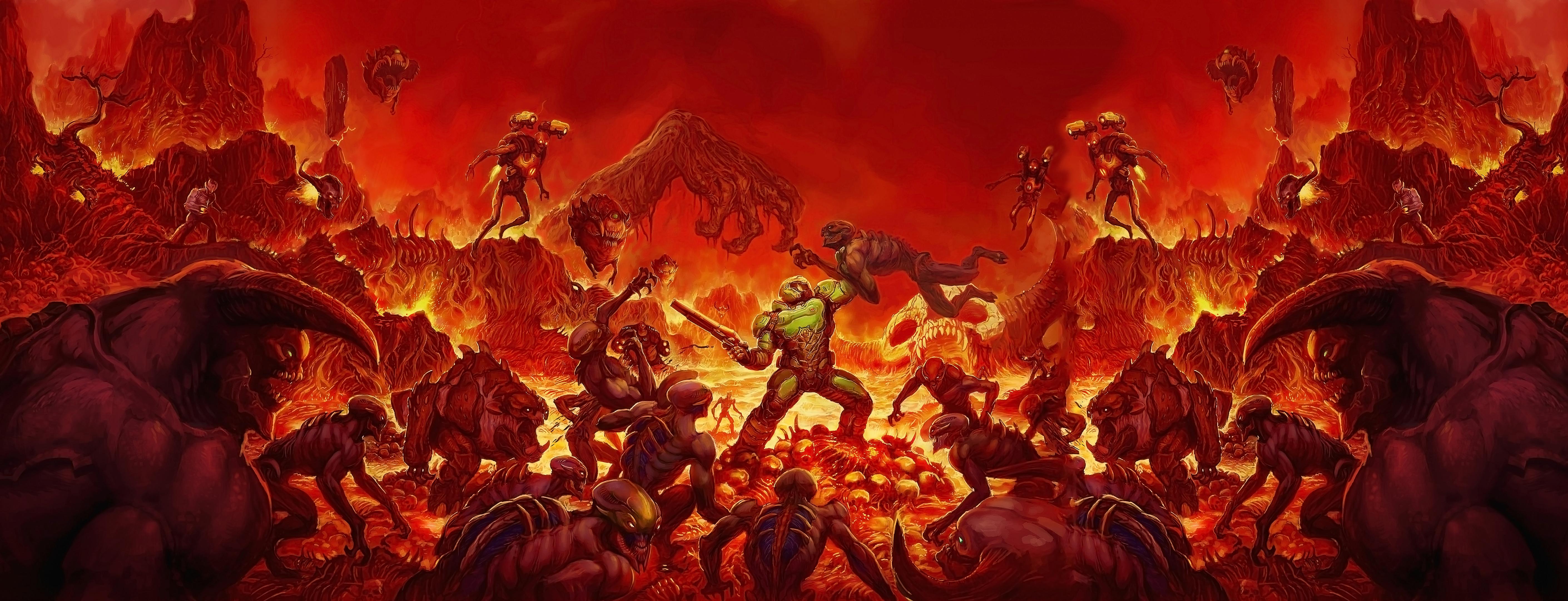 General 5640x2160 Doom (2016) video games Doom (game) video game art hell demon