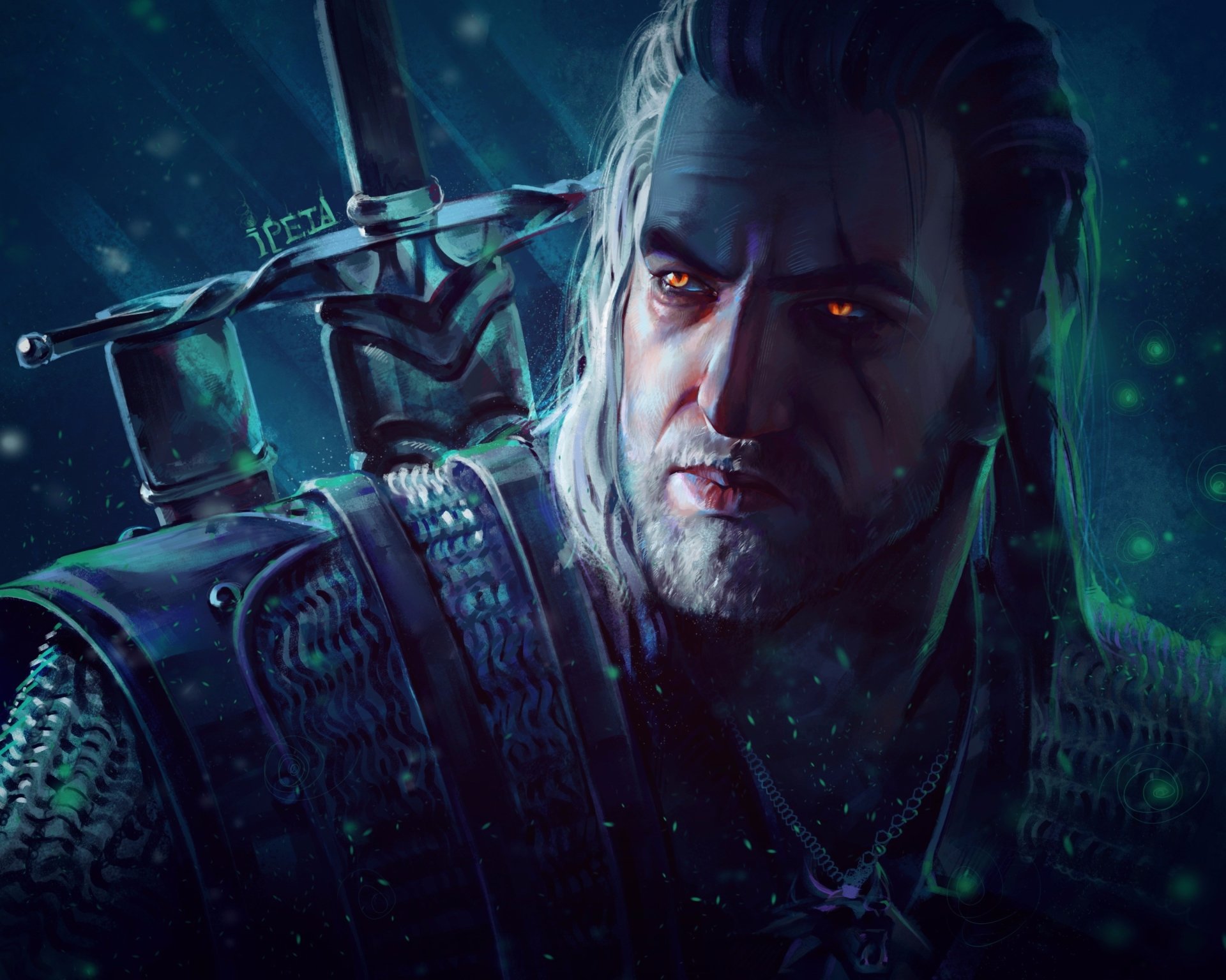 General 1920x1536 video games Geralt of Rivia The Witcher 3: Wild Hunt video game characters Book characters beard sword CD Projekt RED looking away scars white hair long hair parted lips
