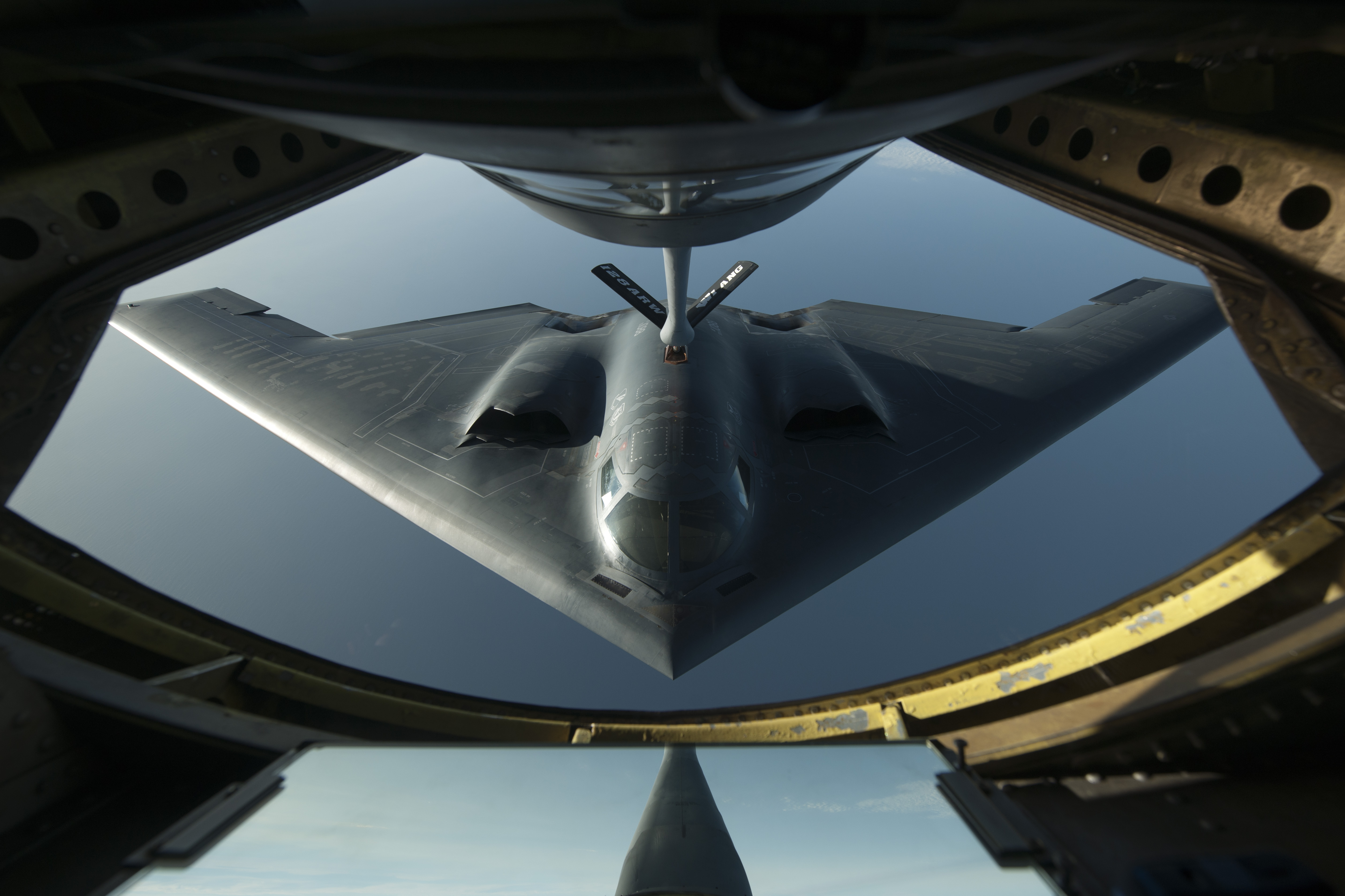 General 5736x3824 airplane military aircraft US Air Force Northrop Grumman B-2 Spirit Boeing KC-135 Stratotanker military aircraft Boeing Northrop Grumman American aircraft flying frontal view vehicle sky military vehicle