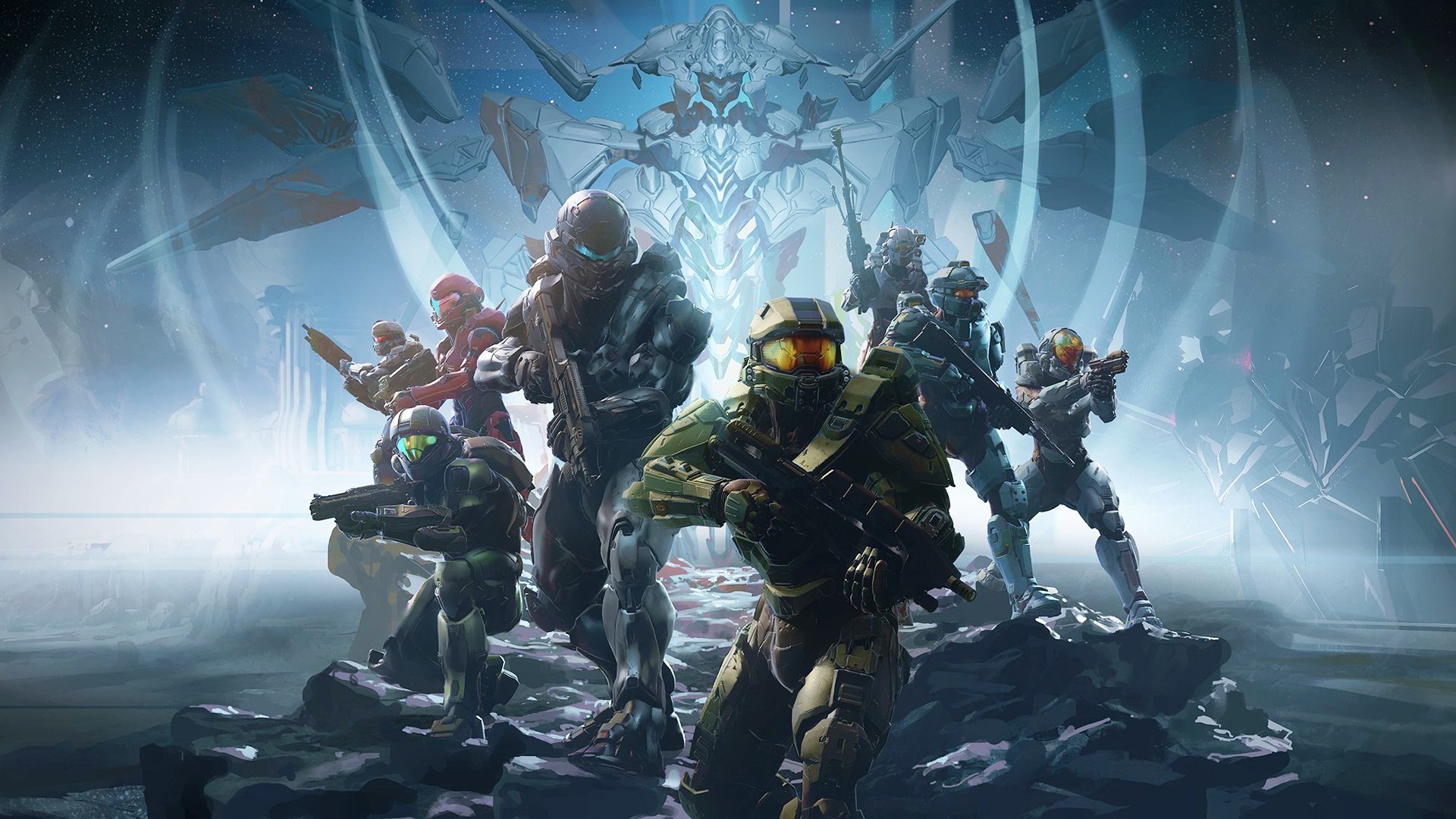 General 1920x1080 Halo 5: Guardians video games Blue Team Fred-104 Kelly-087 Linda-058 Spartan Locke Halo (game) cyan Spartans (Halo) Master Chief (Halo) video game art video game characters science fiction