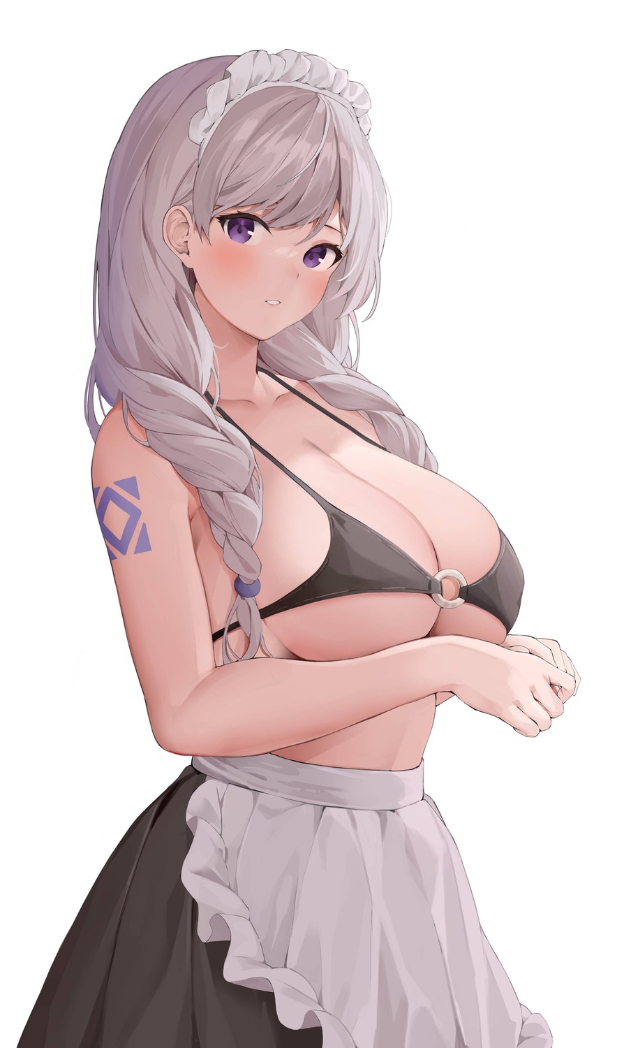 Anime 894x1500 anime girls anime big boobs maid maid outfit bikini top gray hair purple eyes Kiro artwork