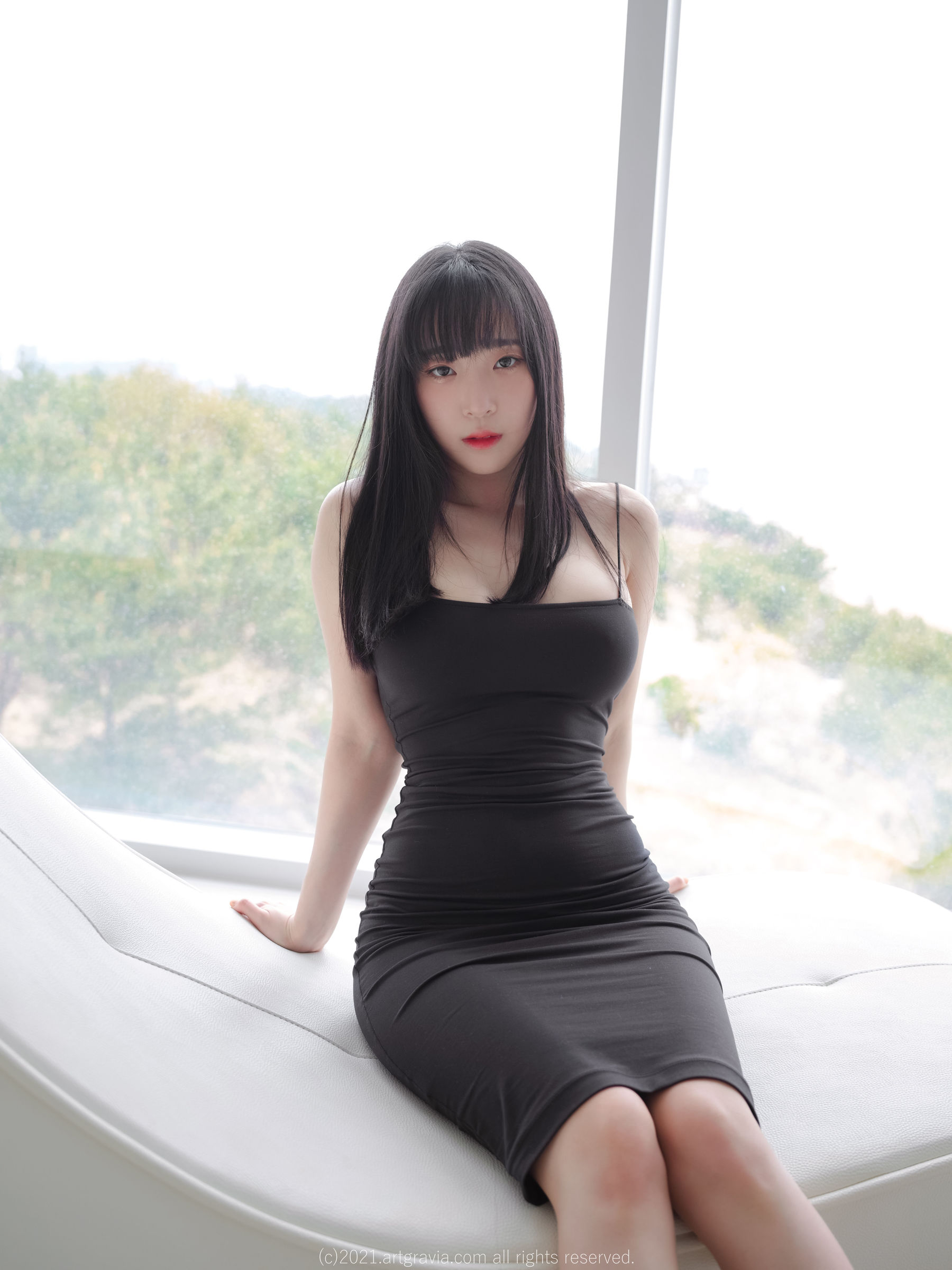 People 1800x2400 Jiang Ren Qing women brunette model black dress dress window sill Asian