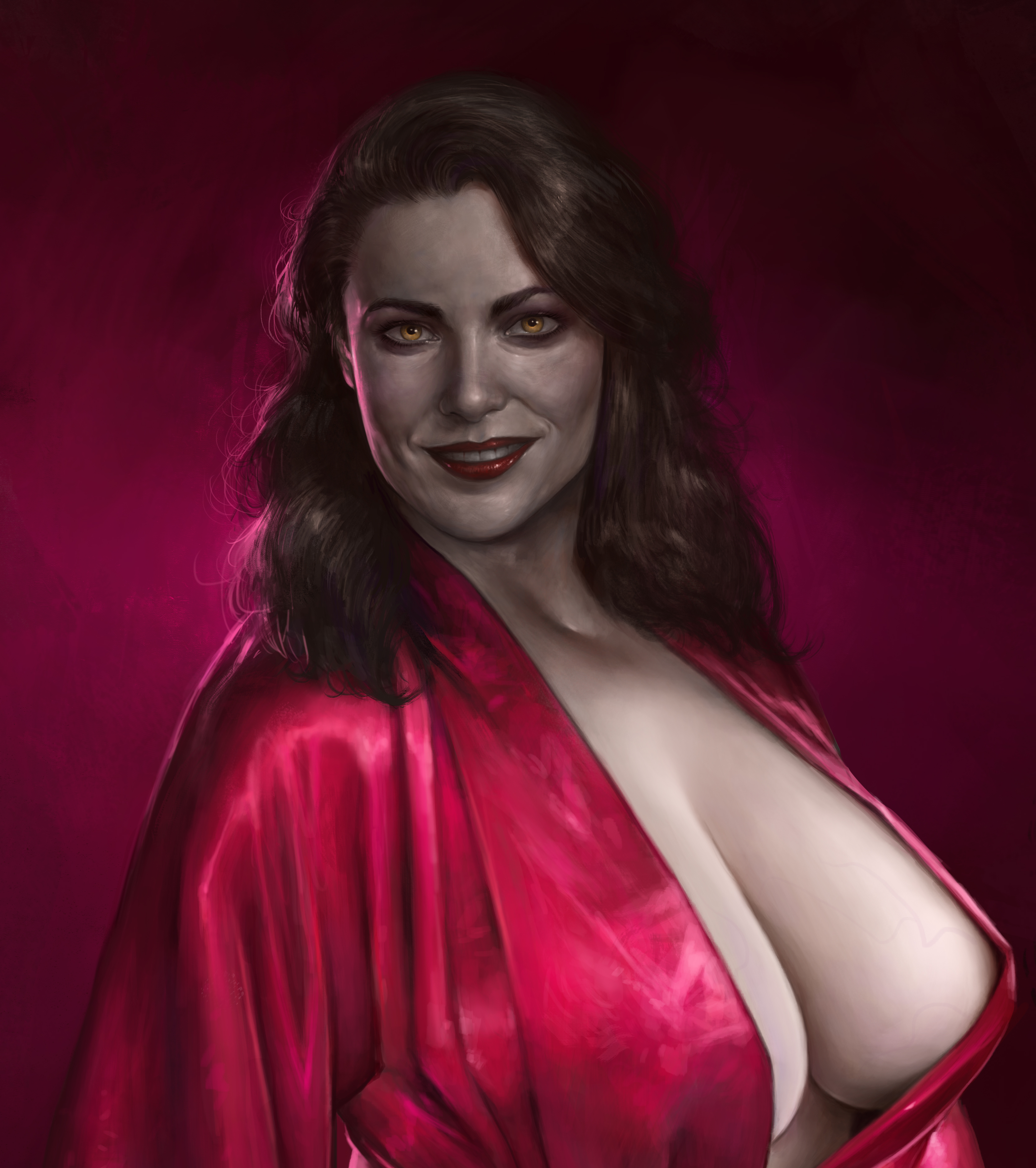 General 3336x3760 Lady Dimitrescu Resident Evil 8: Village cleavage boobs big boobs huge breasts bursting breasts curvy video game girls red lipstick glowing eyes video game characters fan art brunette