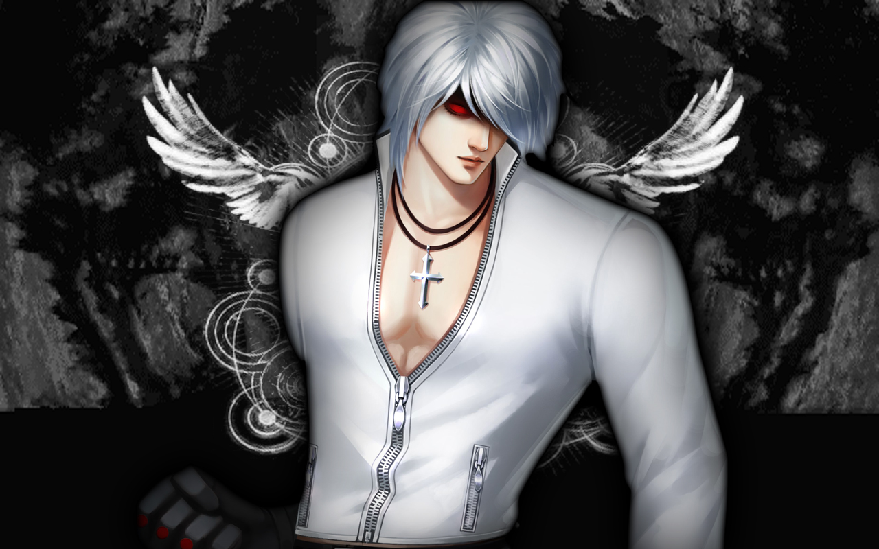 General 1280x800 Code.Crashed.Killer King of Fighters dark shadow fiend video games video game warriors red eyes necklace gray hair wings muscular video game characters