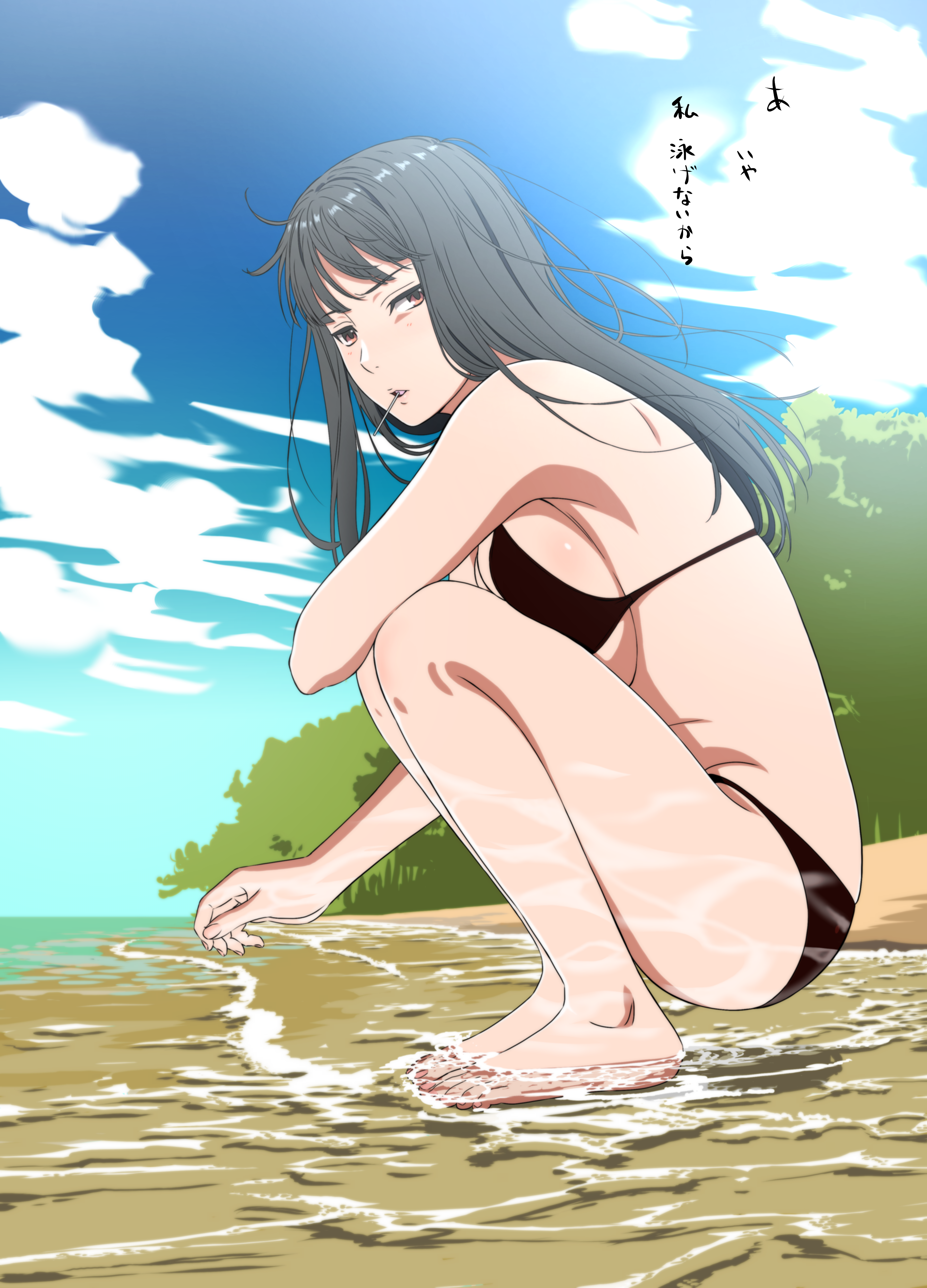 Anime 3600x5000 anime anime girls Kakitama original characters swimwear portrait display bikini squatting