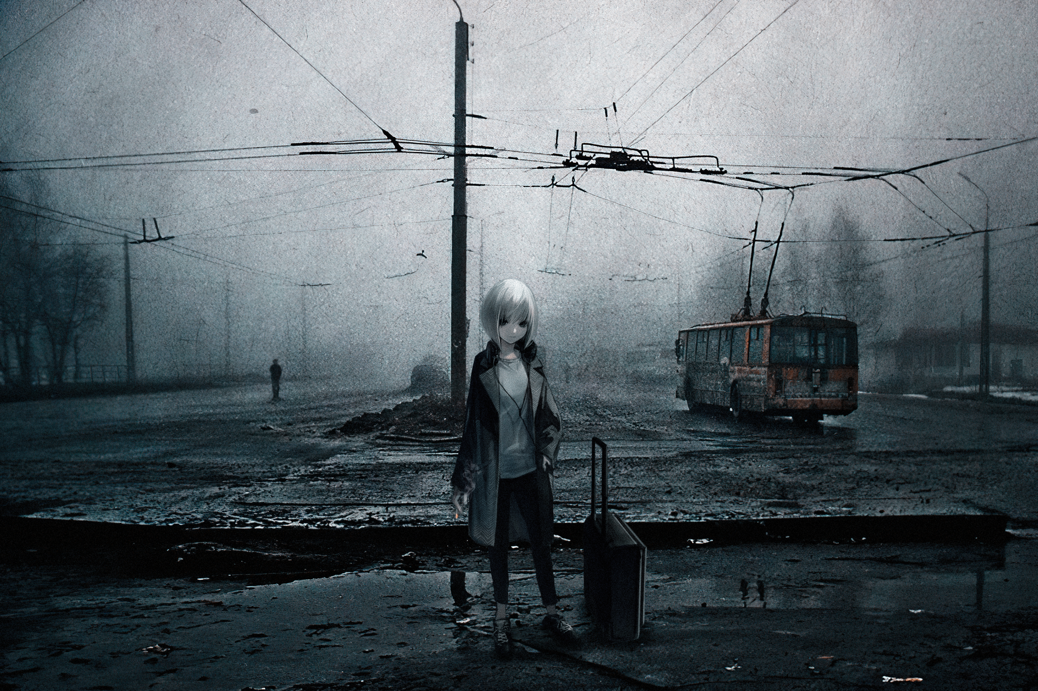 Anime 3400x2264 depressing gray anime Russia animeirl anime girls trolley bus