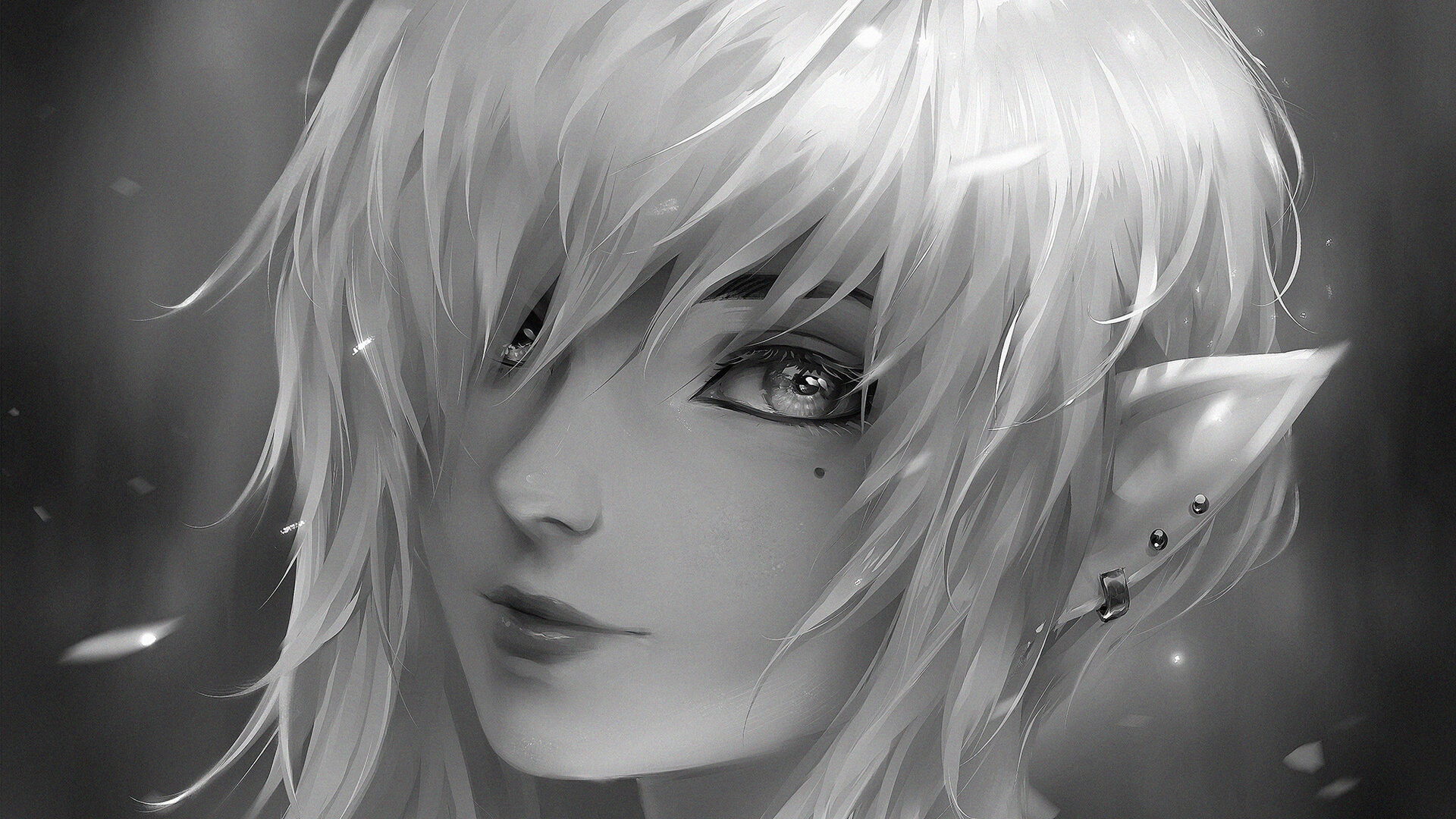 General 1920x1080 digital art women fantasy girl pointy ears piercing blonde short hair smiling