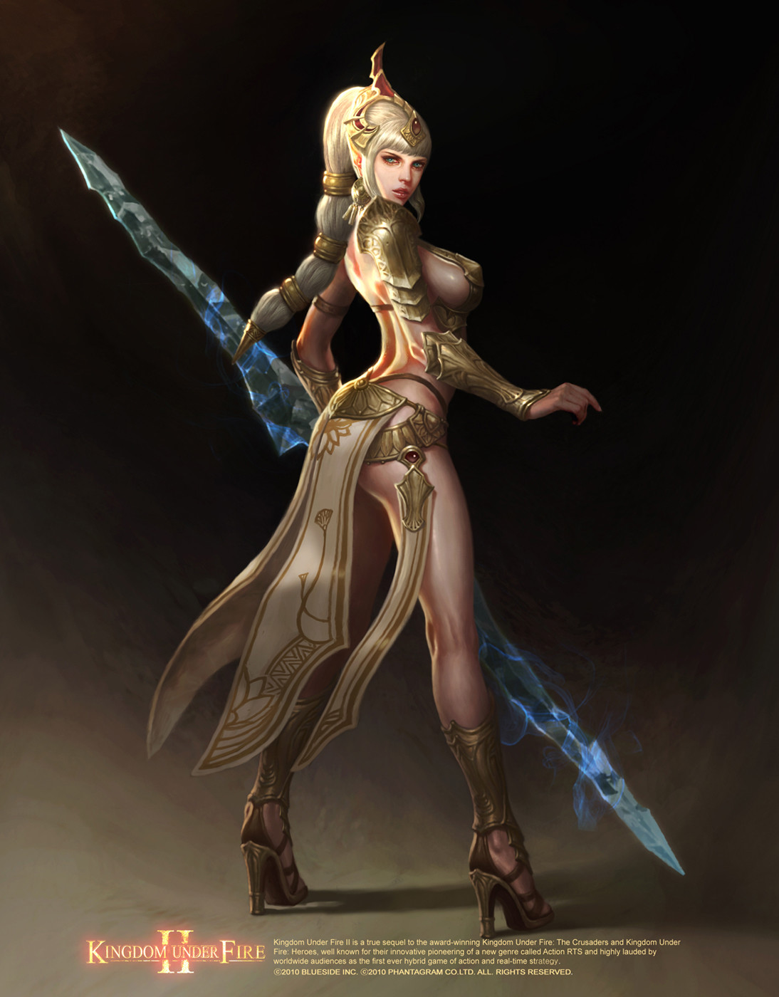 General 1094x1400 Young June Choi drawing women blonde long hair skimpy clothes weapon blades high heels fantasy art