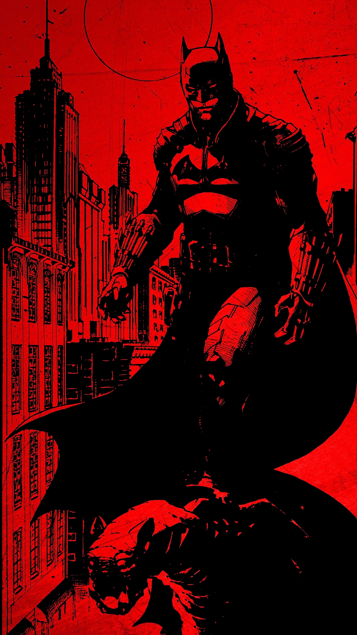 Batman, black, vertical, drawing, portrait display, red | 1152x2048  Wallpaper 