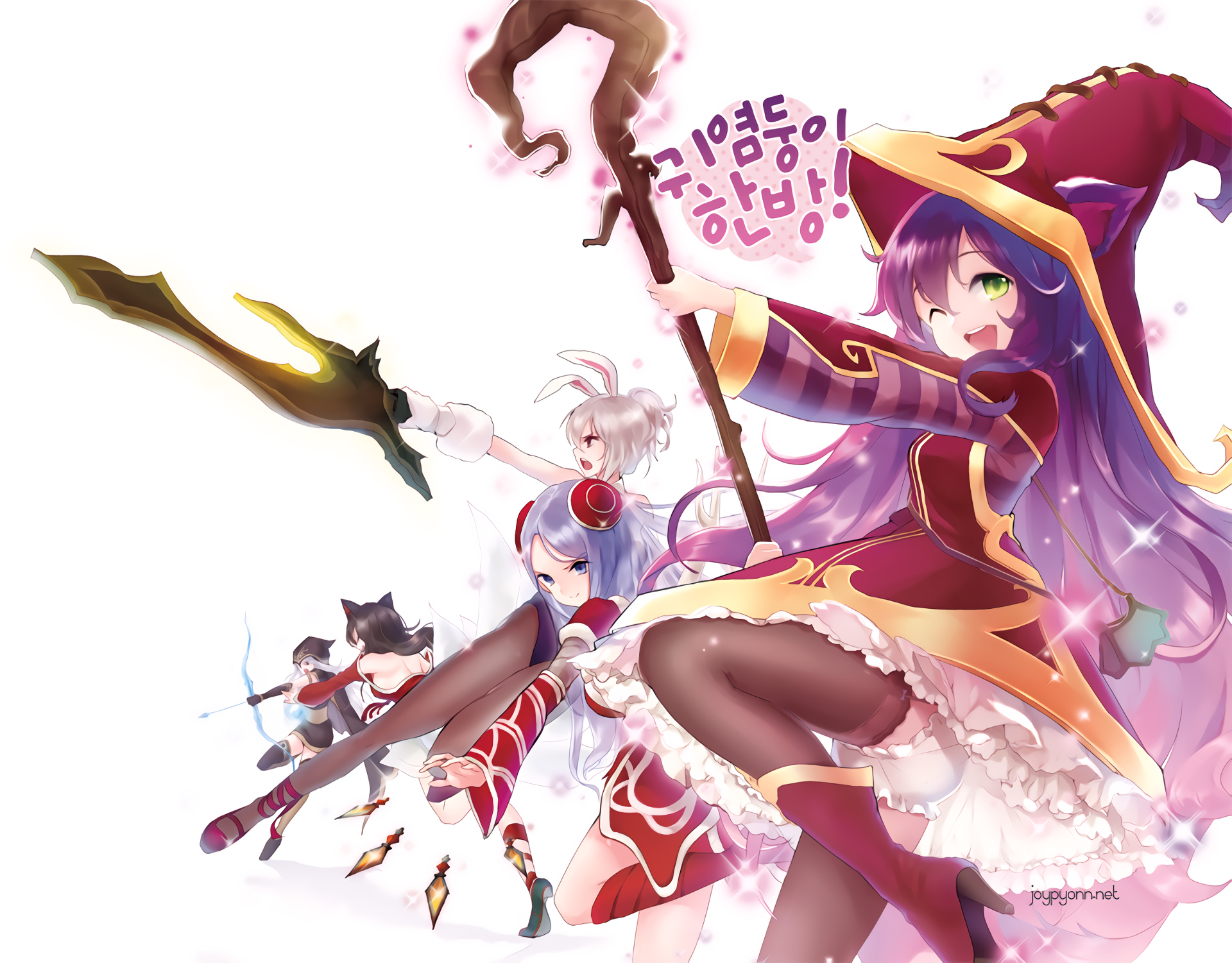 Anime 1920x1501 League of Legends Riven (League of Legends) girls with guns simple background bunny girl bunny ears white background lulu Lulu (League of Legends) Ashe (League of Legends) Ahri (League of Legends) Irelia (League of Legends) black stockings panties thigh-highs witch witch hat Joypyonn anime girls upskirt