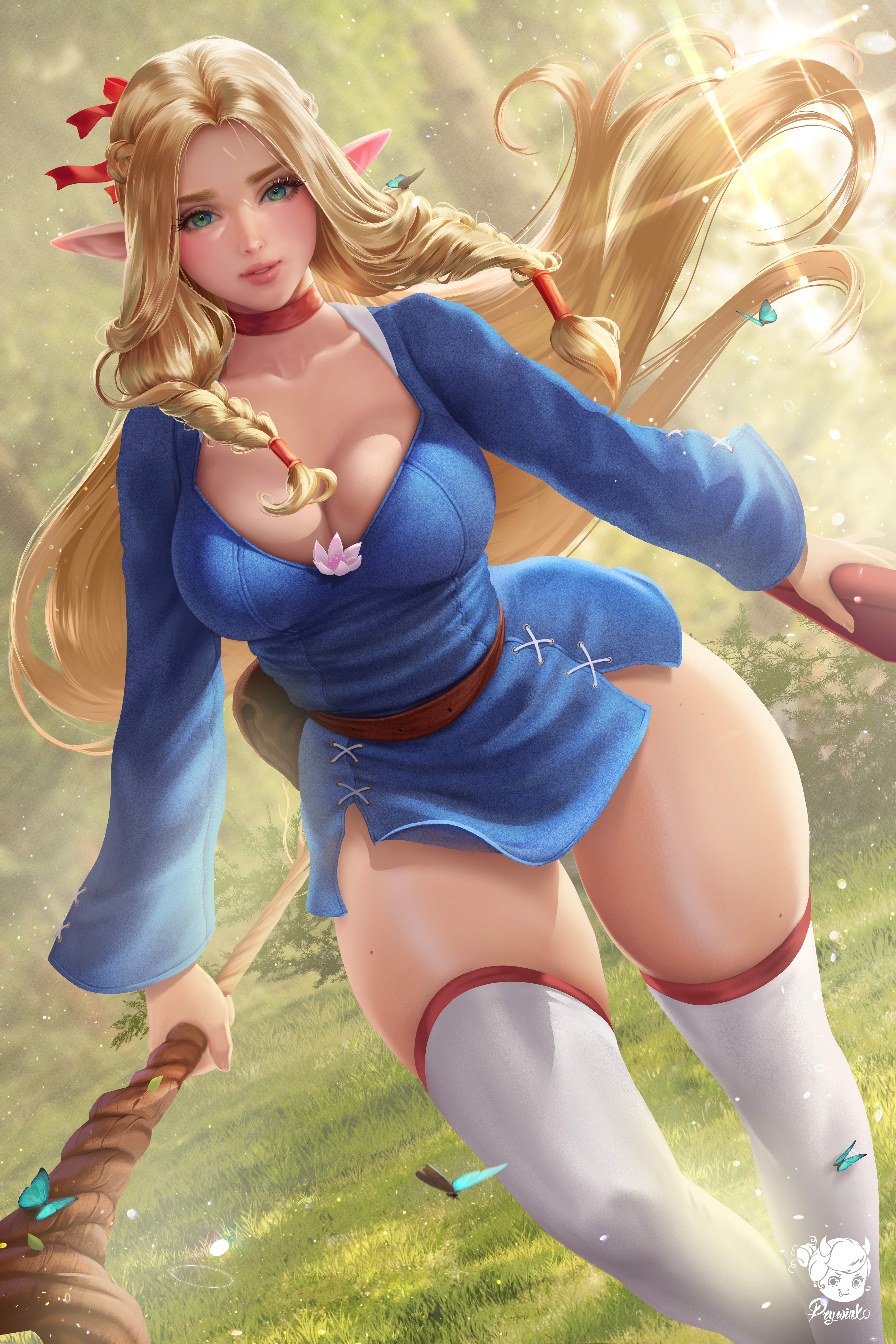 Anime 4000x6000 Delicious in Dungeon anime anime girls elves dress cleavage wide hips curvy thick thigh stockings 2D artwork drawing fan art Prywinko Marcille Donato