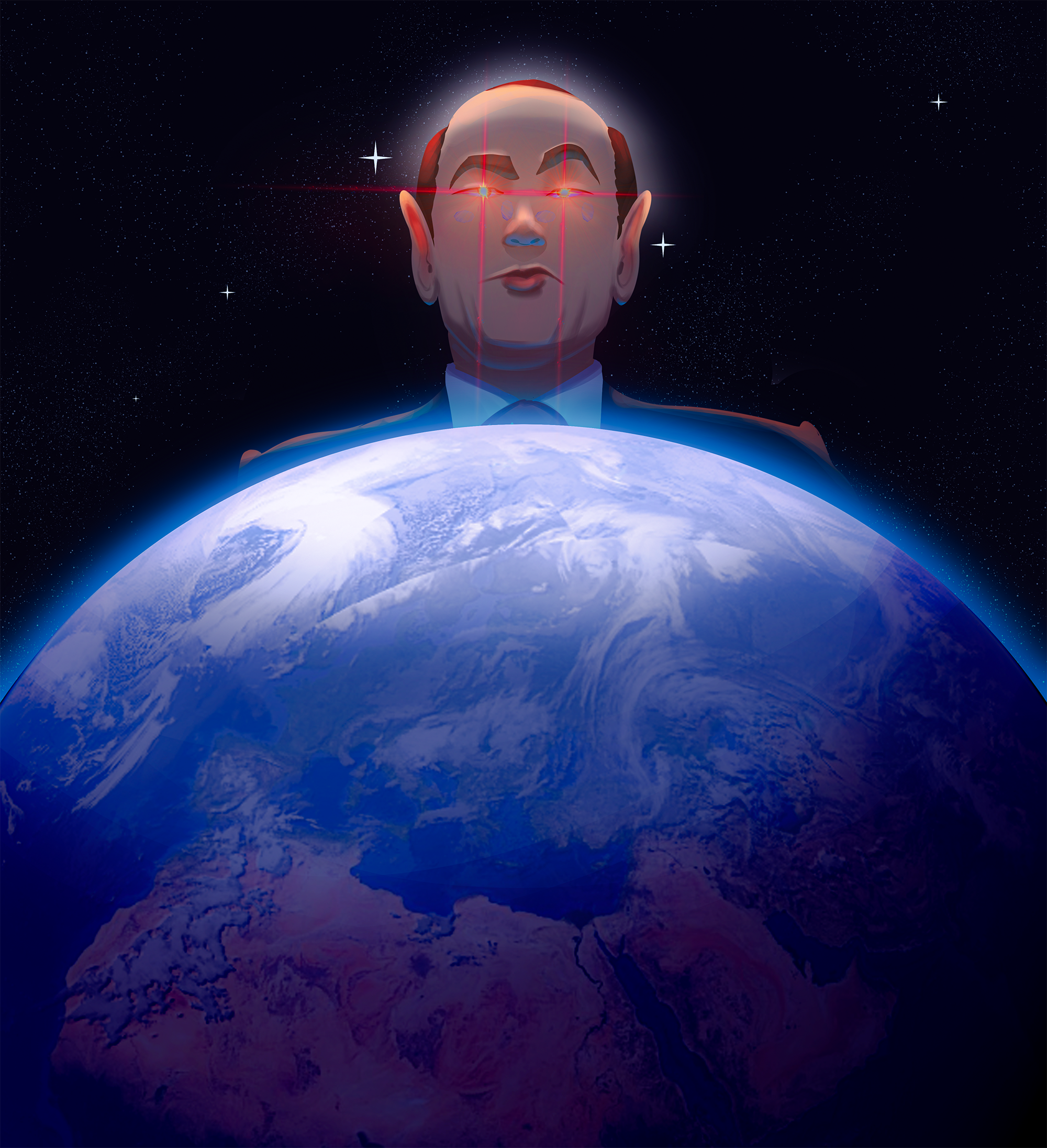 General 2000x2192 Earth glowing eyes Vladimir Putin stars portrait display star eyes space planet men digital art bald