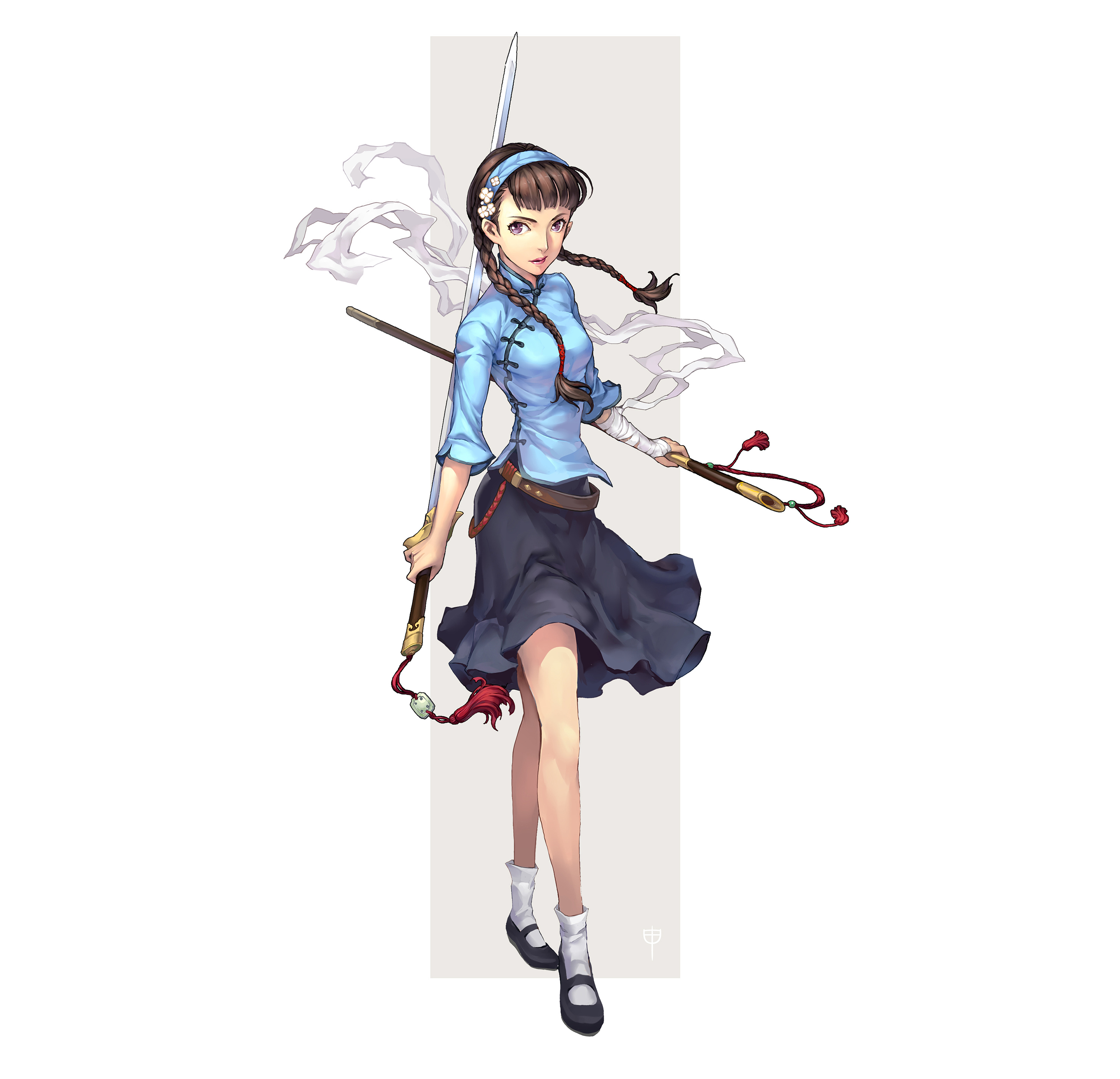 Anime 3000x2890 illustration anime anime girls legs white background sword women with swords