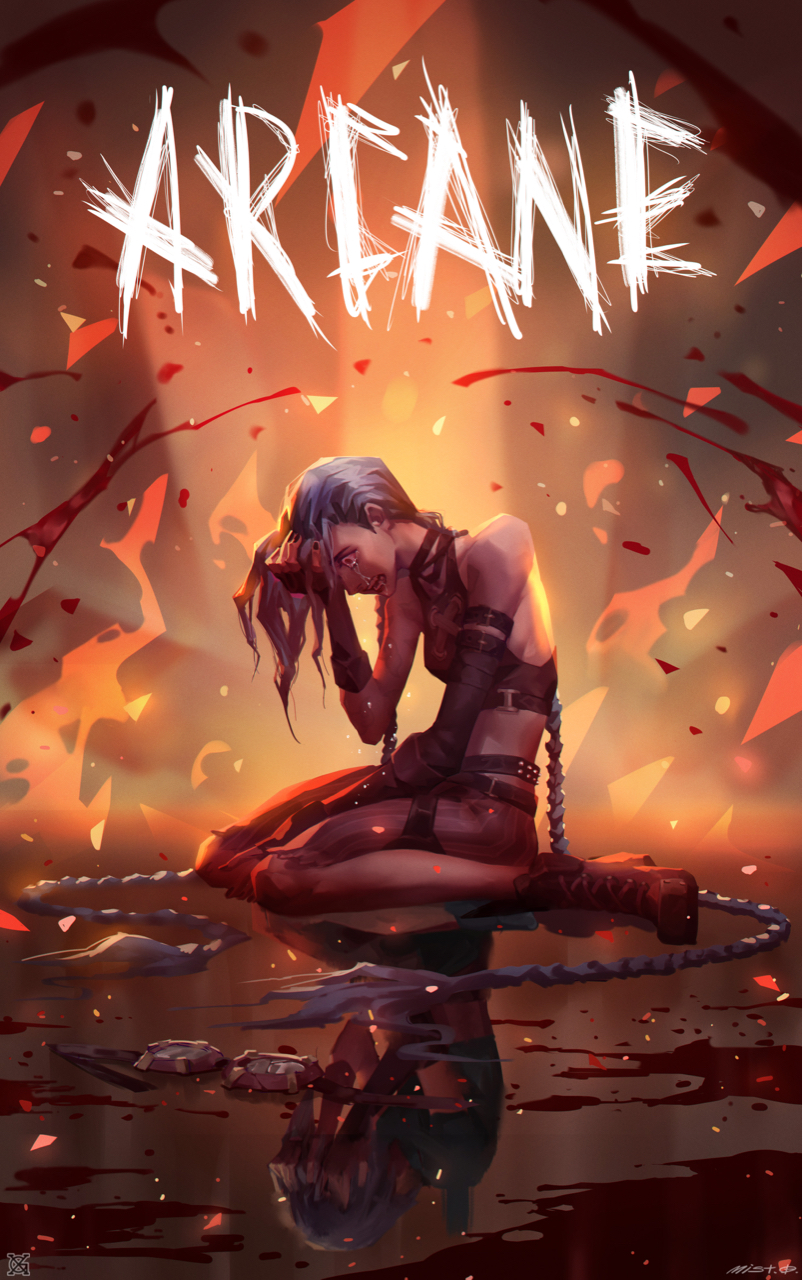 Anime 803x1280 Jinx (League of Legends) Arcane women fire blood