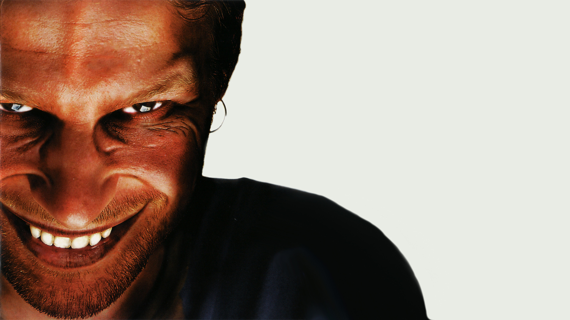 People 1920x1080 Aphex Twin music idm smiling face looking at viewer teeth white background men brown eyes closeup album covers cover art wrinkles musician