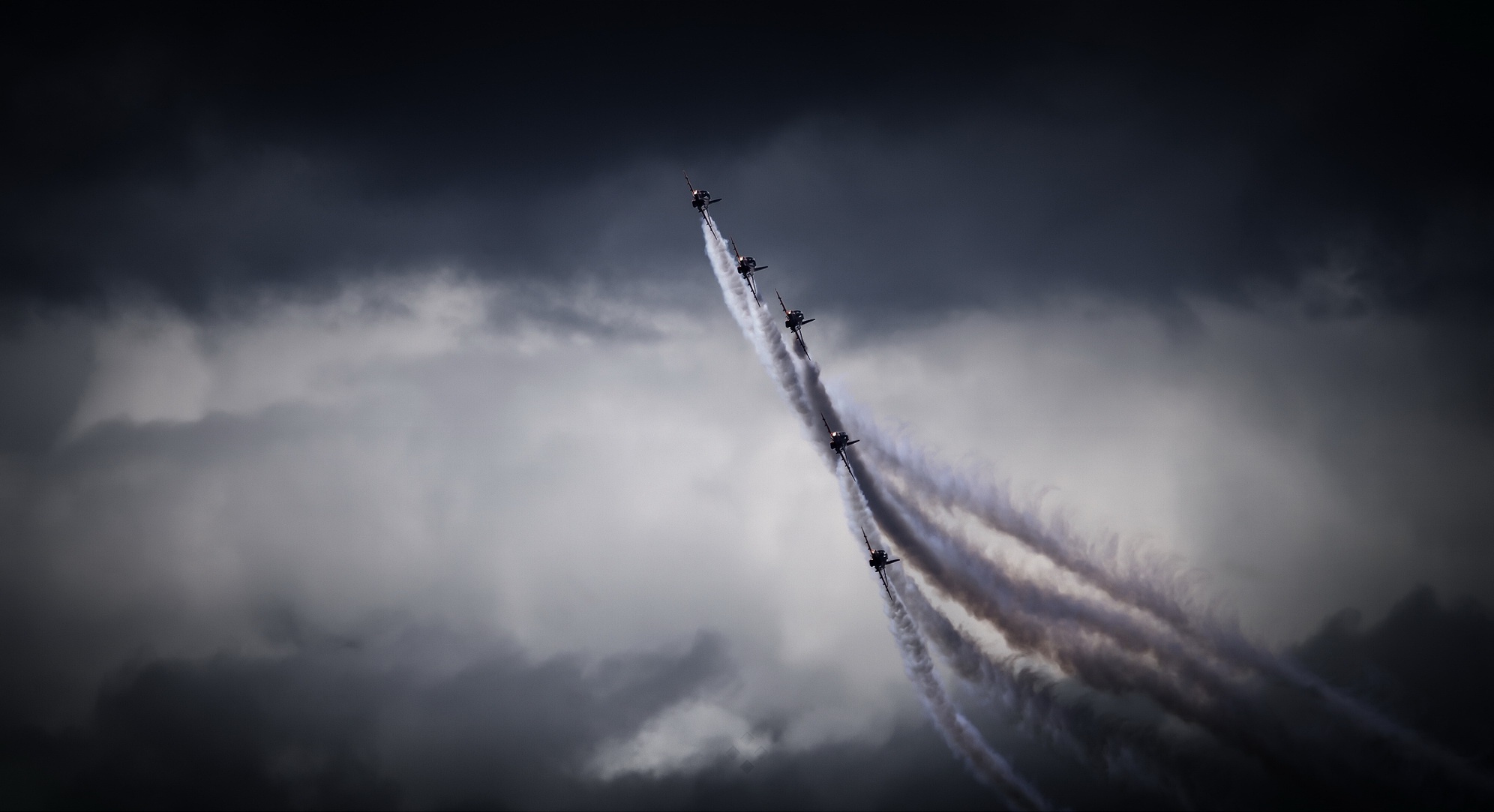 General 1992x1083 sky vehicle clouds aircraft Red arrows vignette aerobatic team Royal Air Force BAE Hawk Formation smoke