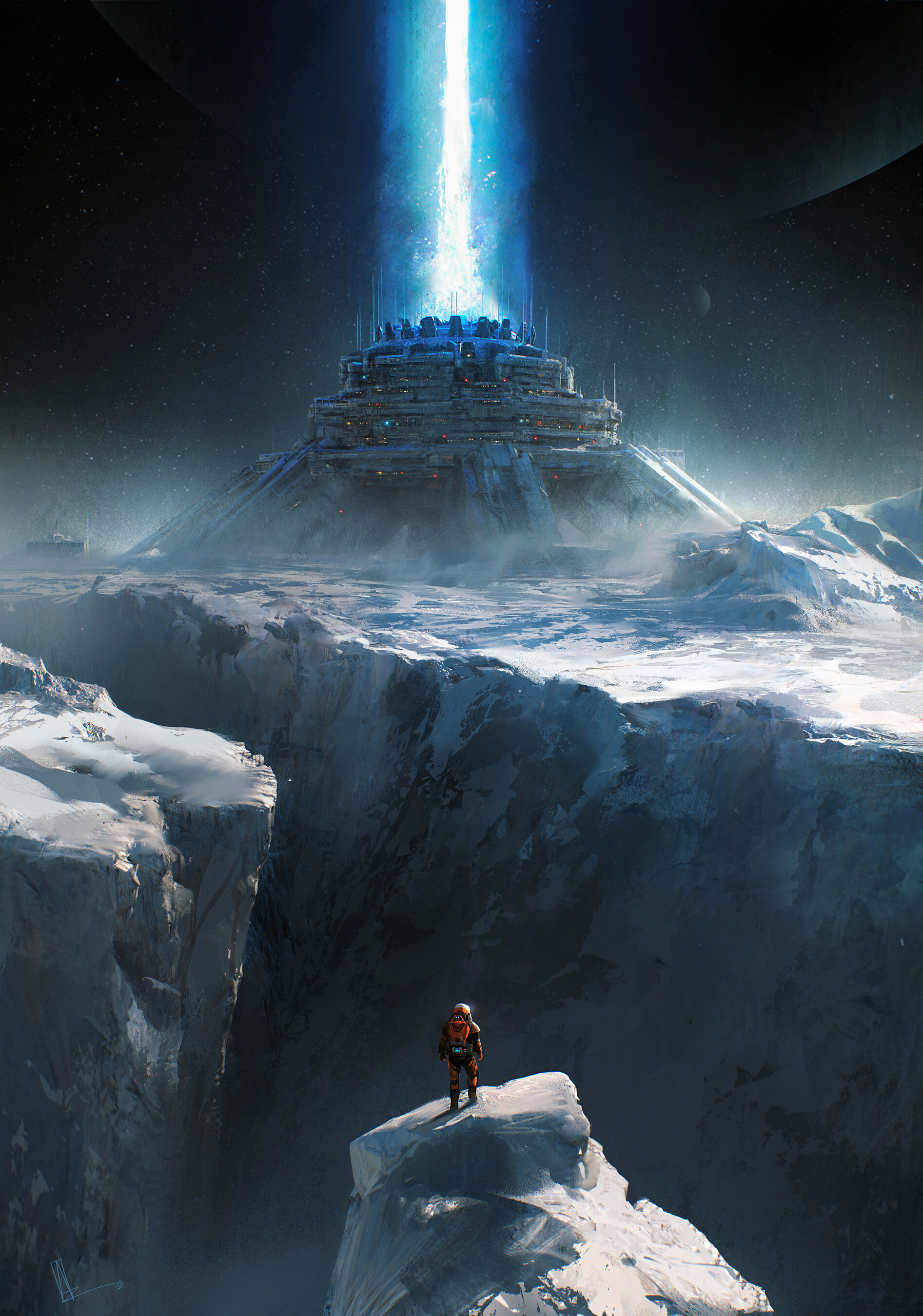 General 1893x2700 artwork ice cold landscape snow futuristic cliff standing alone building science fiction rocks Amir Zand