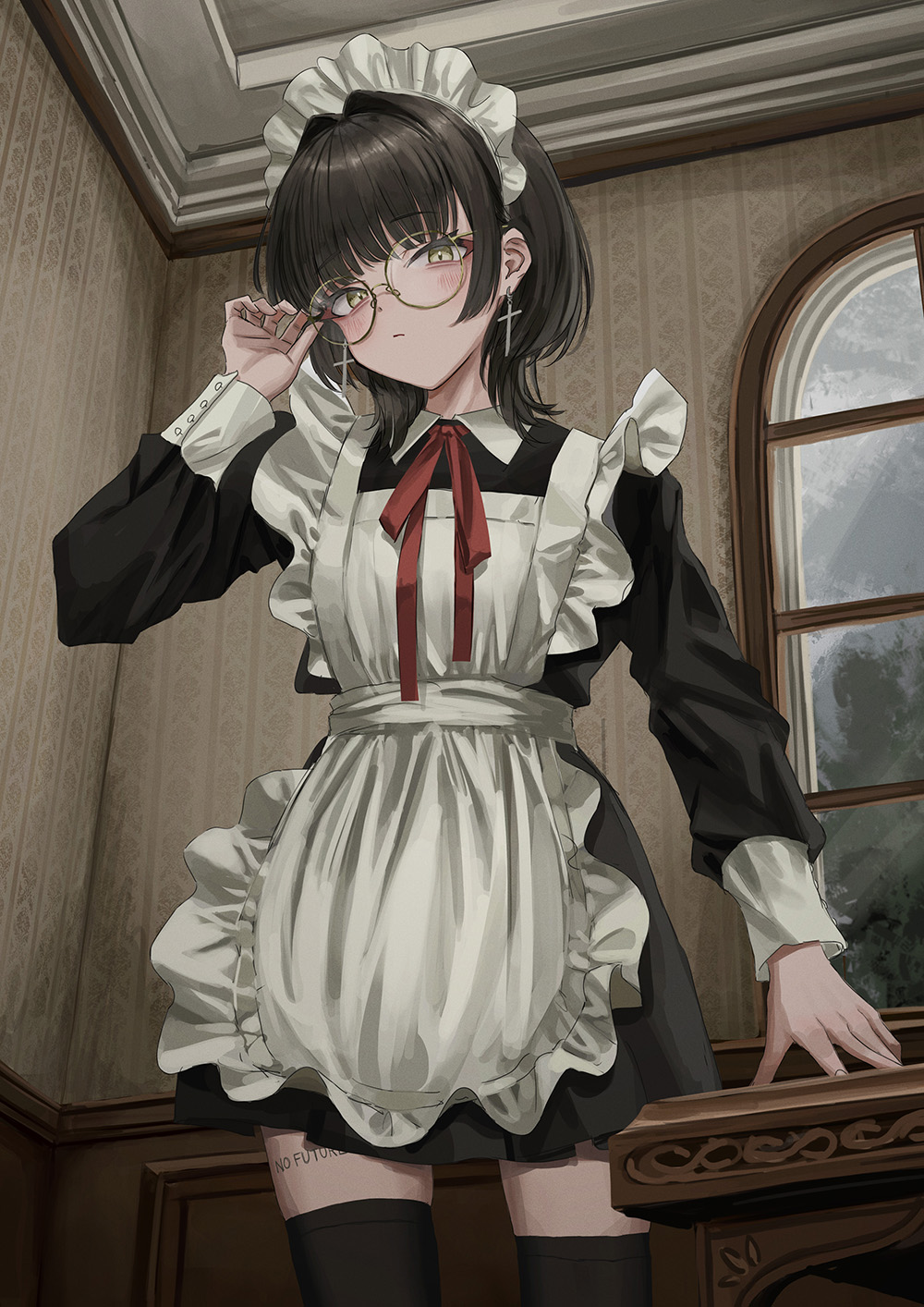 Anime 1000x1414 anime anime girls maid maid outfit glasses green eyes
