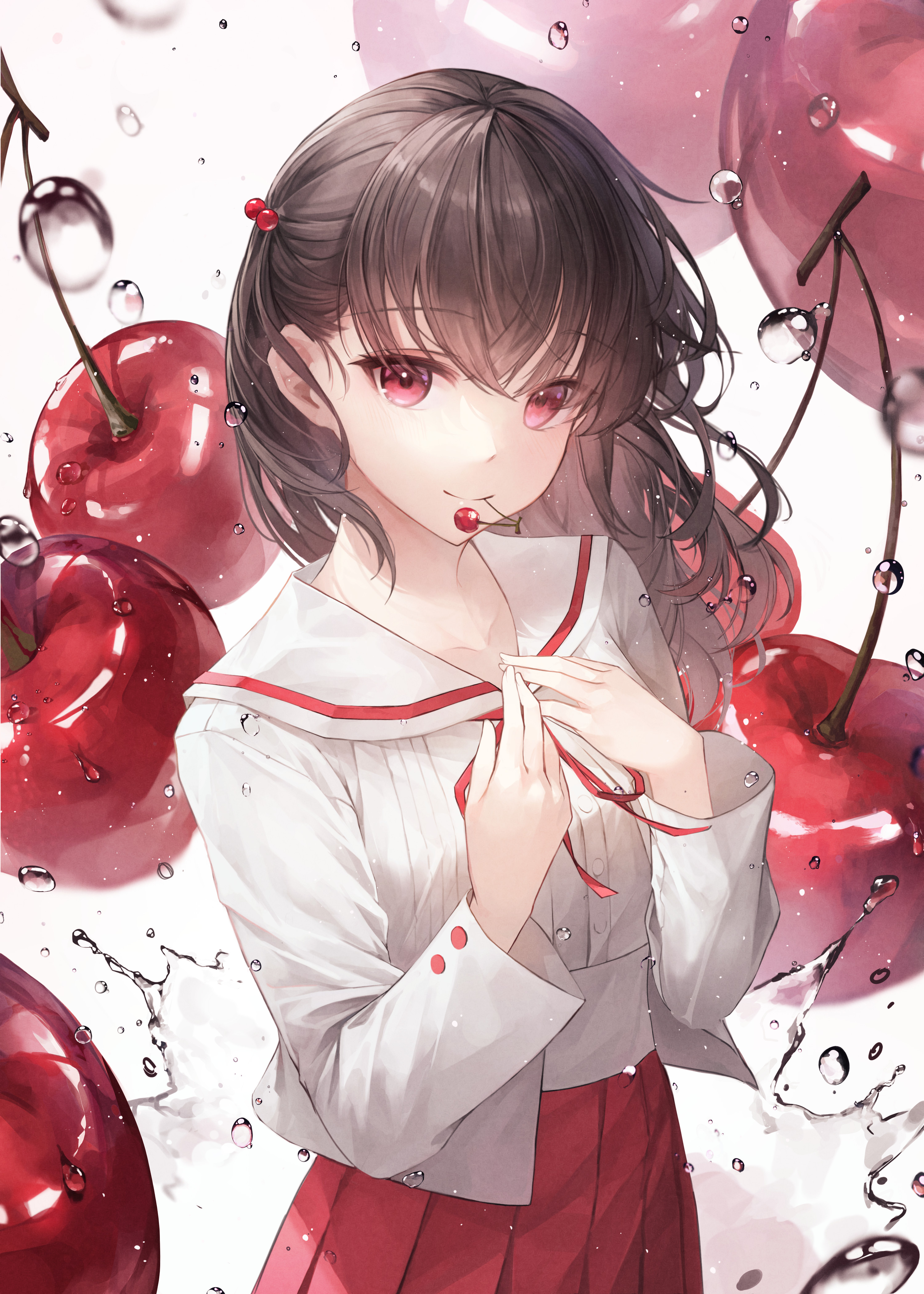Anime 3000x4200 anime anime girls CrystalHerb artwork cherries water red eyes