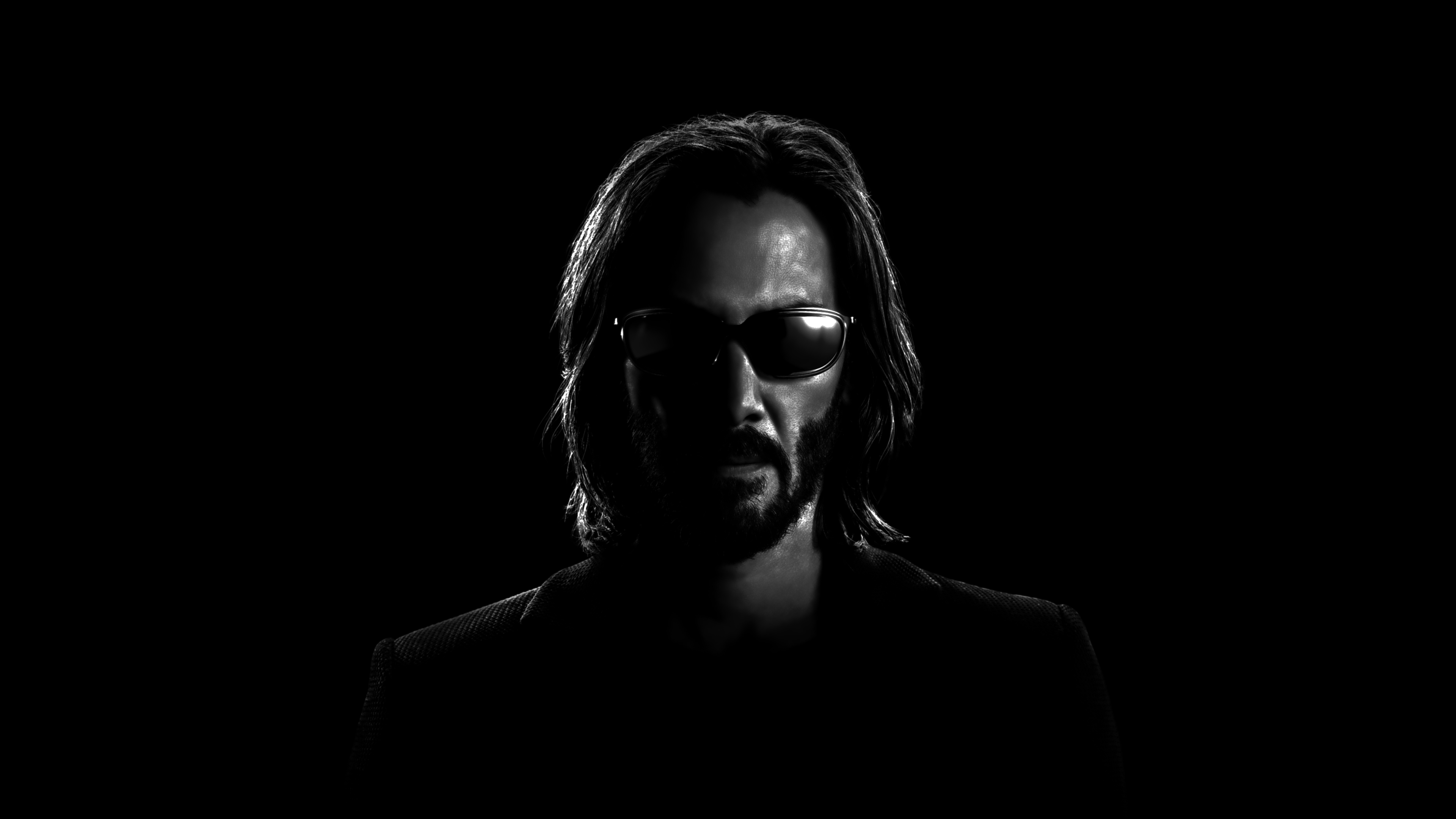People 3840x2160 Keanu Reeves The Matrix Revolutions monochrome face actor sunglasses black background The Matrix beard men