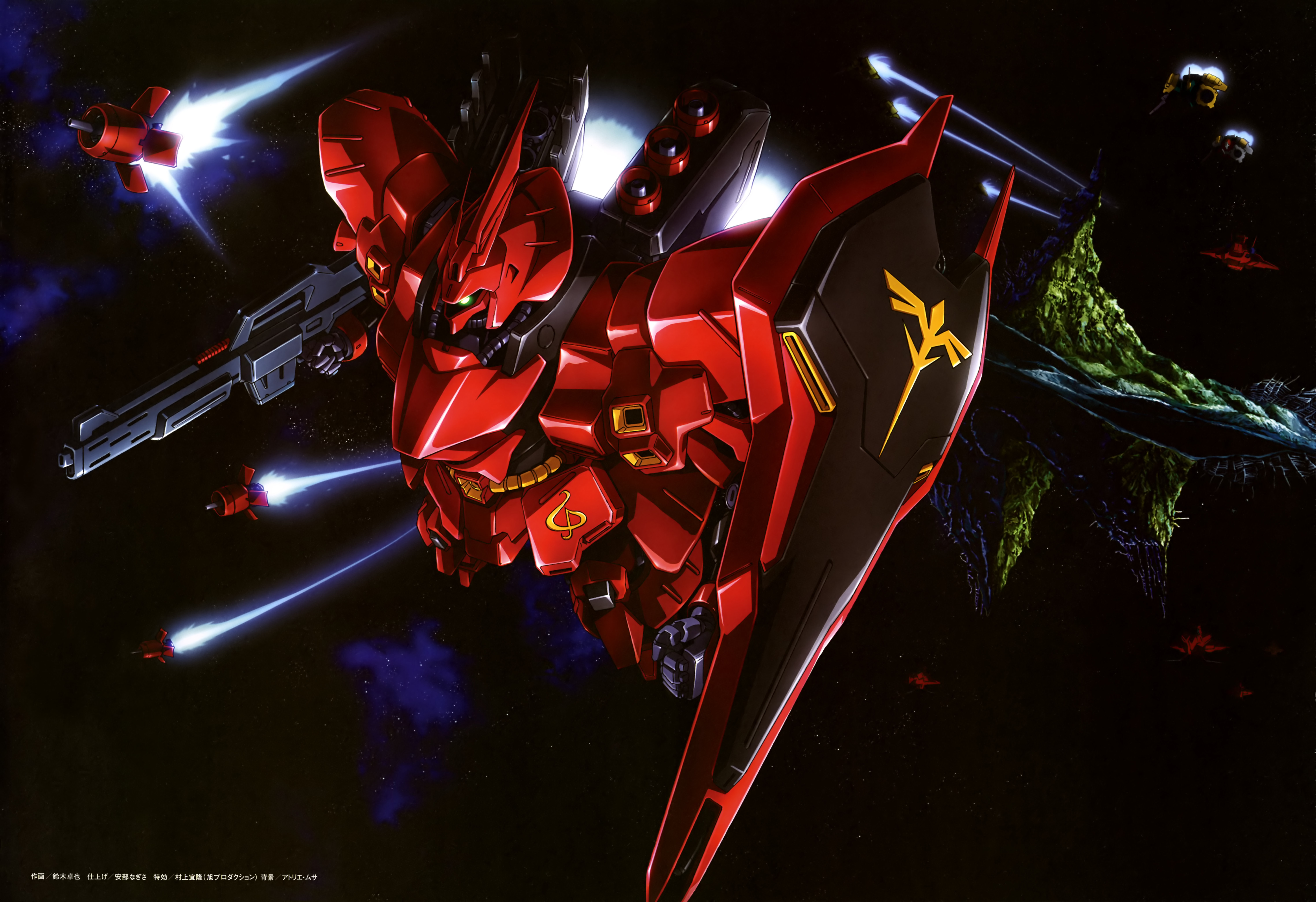 Anime 5979x4096 anime mechs Mobile Suit Mobile Suit Gundam Char&#039;s Counterattack Sazabi Super Robot Taisen artwork digital art