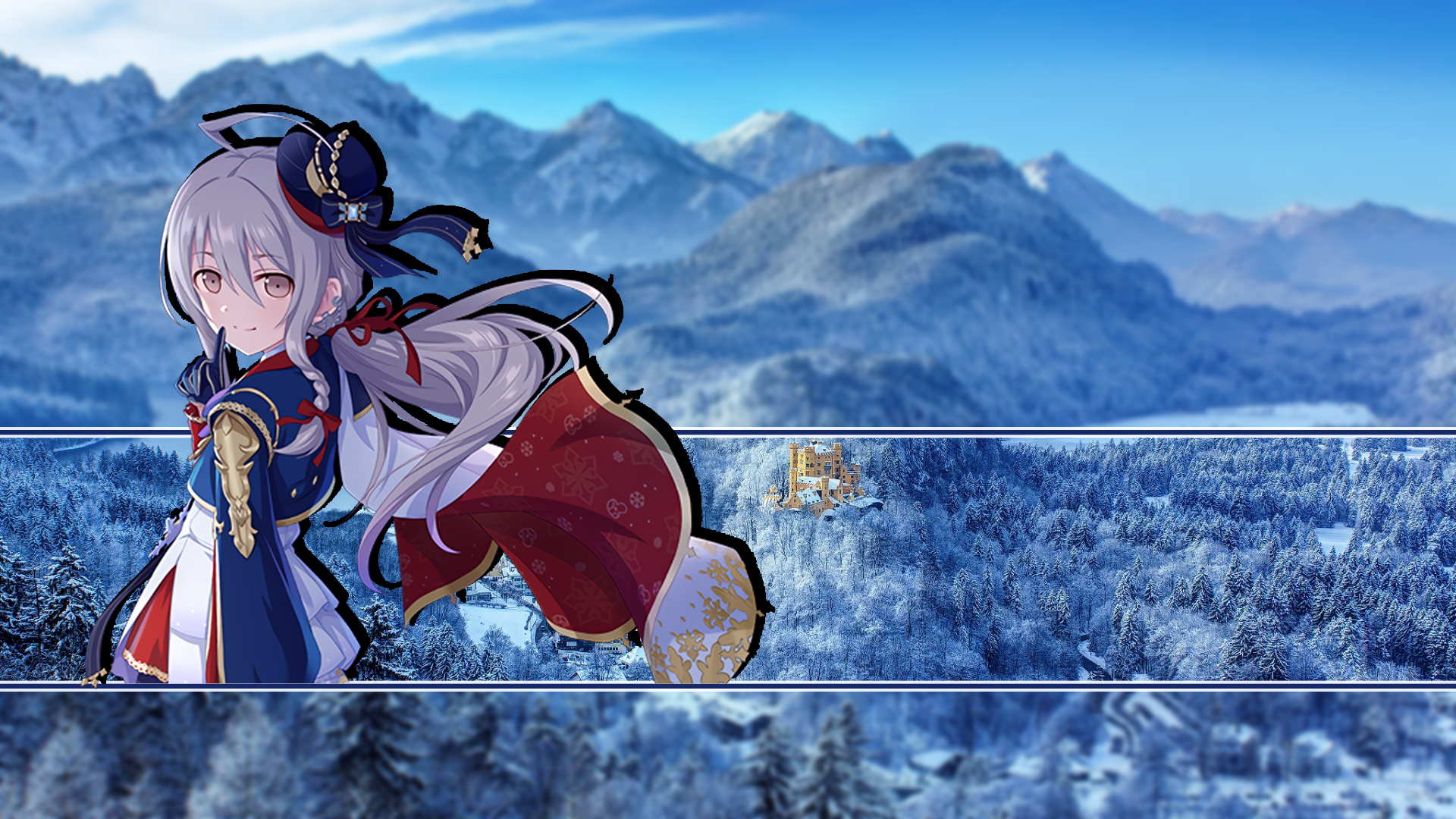 Anime 1920x1080 THE iDOLM@STER: Cinderella Girls anime girls picture-in-picture snow castle mountains forest THE iDOLM@STER