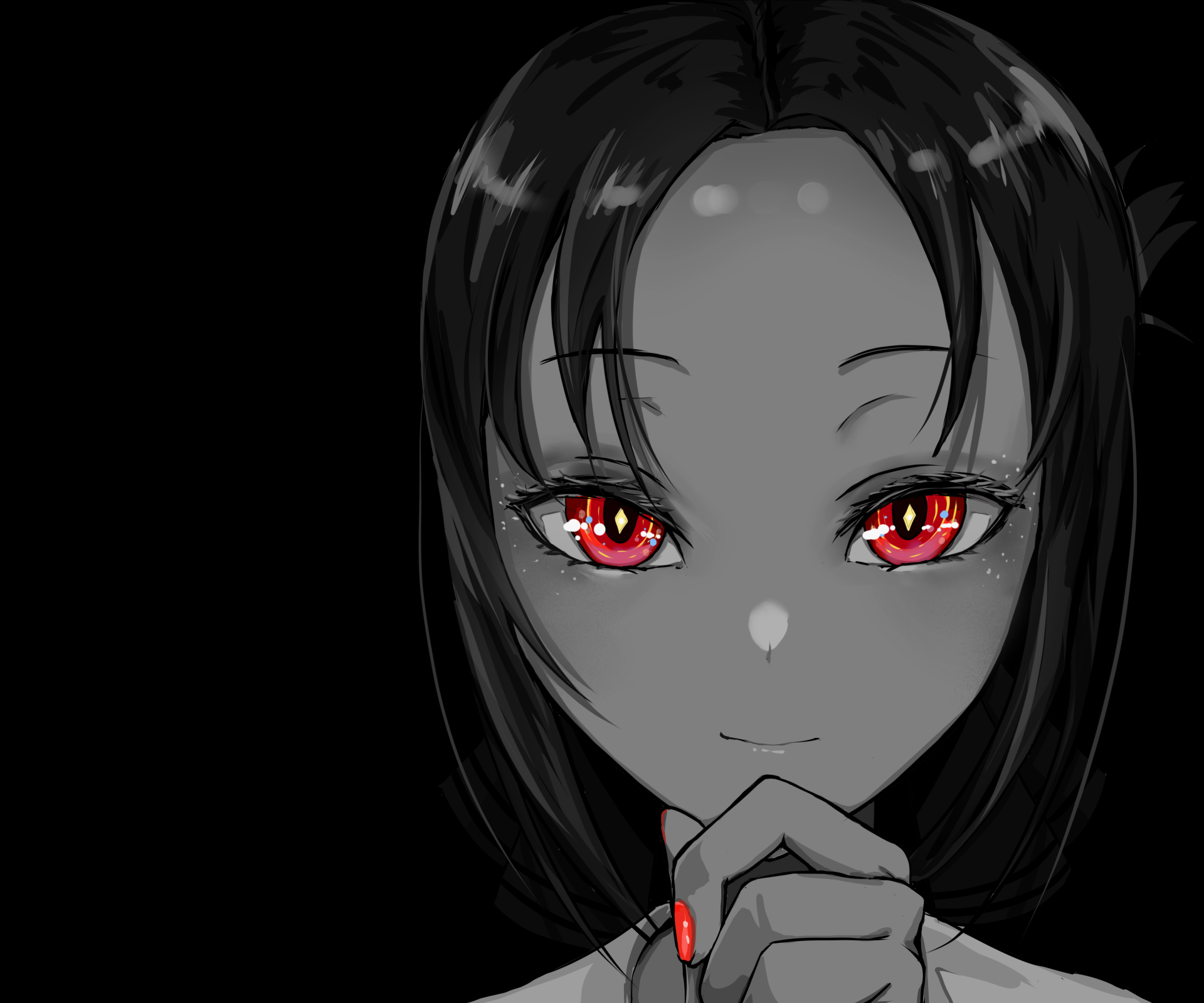 Anime 1920x1600 Kaguya-Sama: Love is War anime anime girls selective coloring red eyes face closeup looking at viewer Kaguya Shinomiya