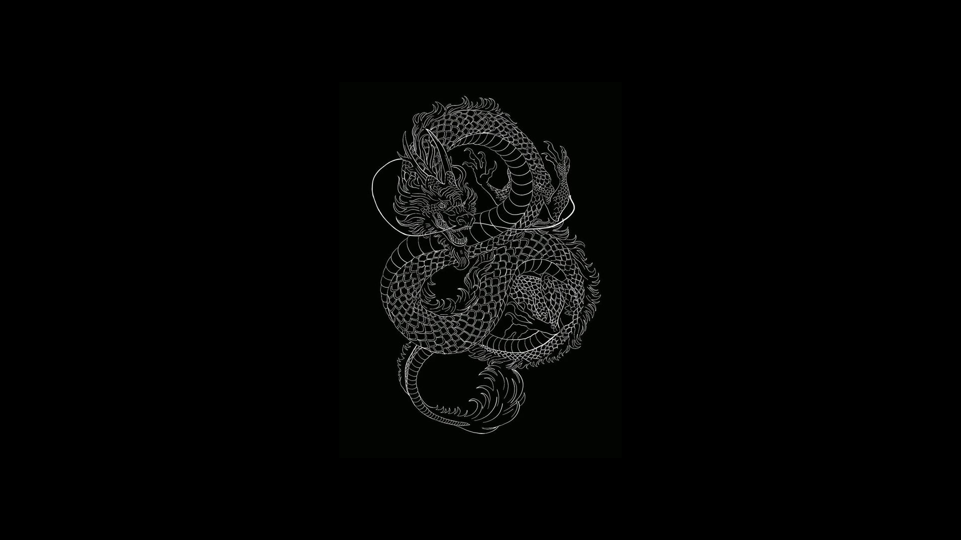 General 1920x1080 black minimalism dragon Chinese dragon simple background