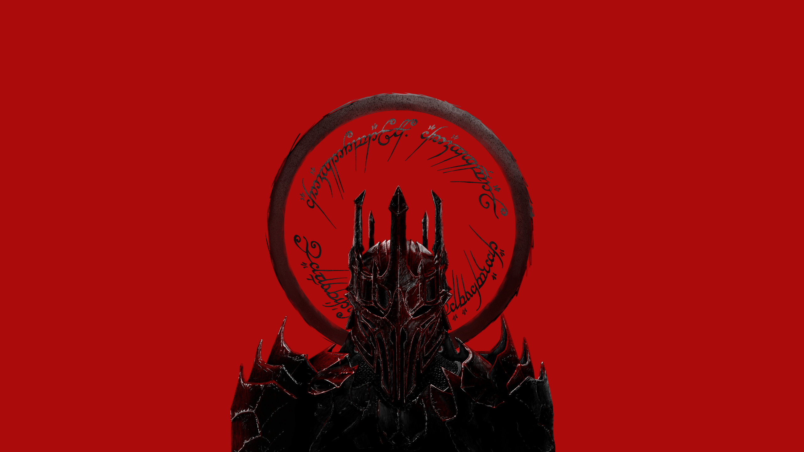 General 2560x1440 Sauron The Lord of the Rings red digital art Tengwar Mordor